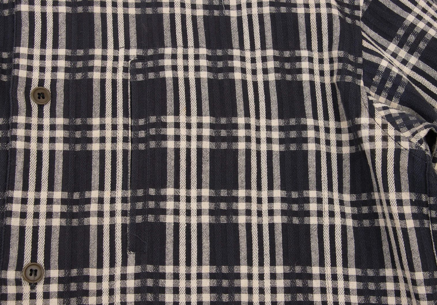 Issey Miyake Cotton Check Band Collared Shirt in Black Cream, M Size US M / EU 48-50 / 2 - 10 Thumbnail