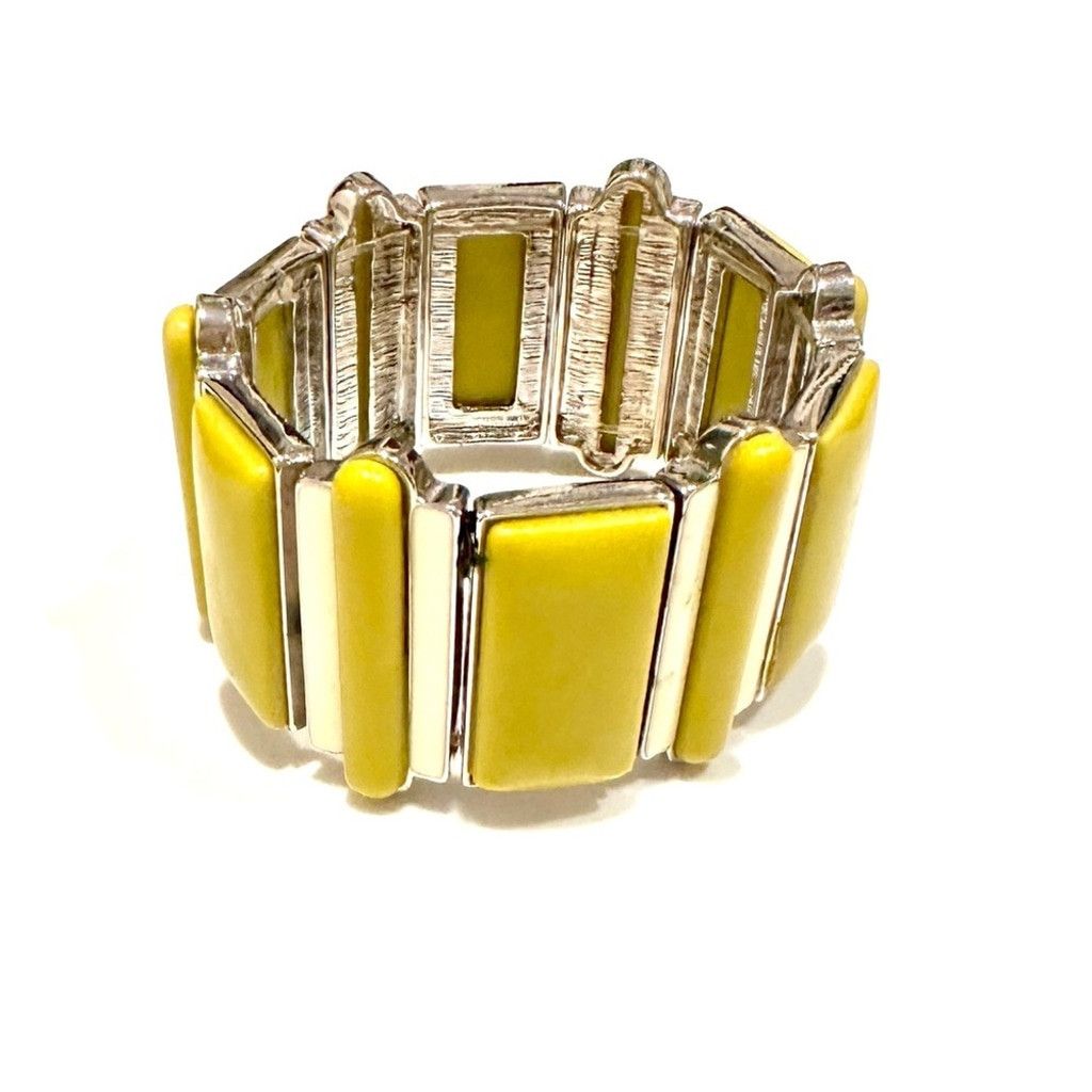 White House Black Market WHBM Mustard Yellow & Ivory Stretch Bracelet | NWT Size ONE SIZE - 5 Thumbnail