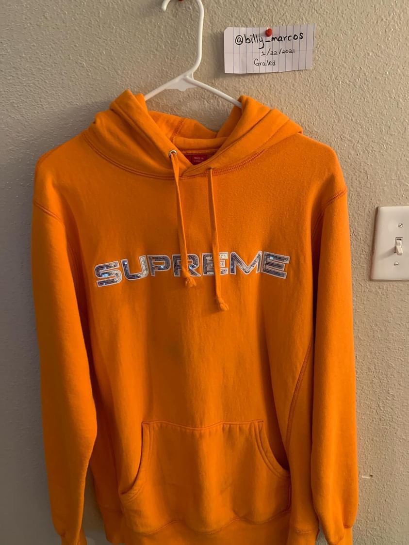 image of Supreme Logo Sequin Hoodie in Orange, Men's (Size Medium)