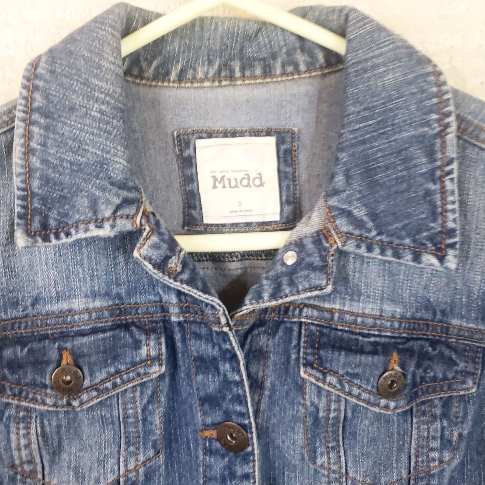 Denime Mudd Womens Denim Jacket Juniors Light Blue Wash Button Down Distressed SMALL Jacket Women S Cotton Denim Solid Pockets Collared Buttons Vintage No Size S / US 4 / IT 40 - 4 Thumbnail
