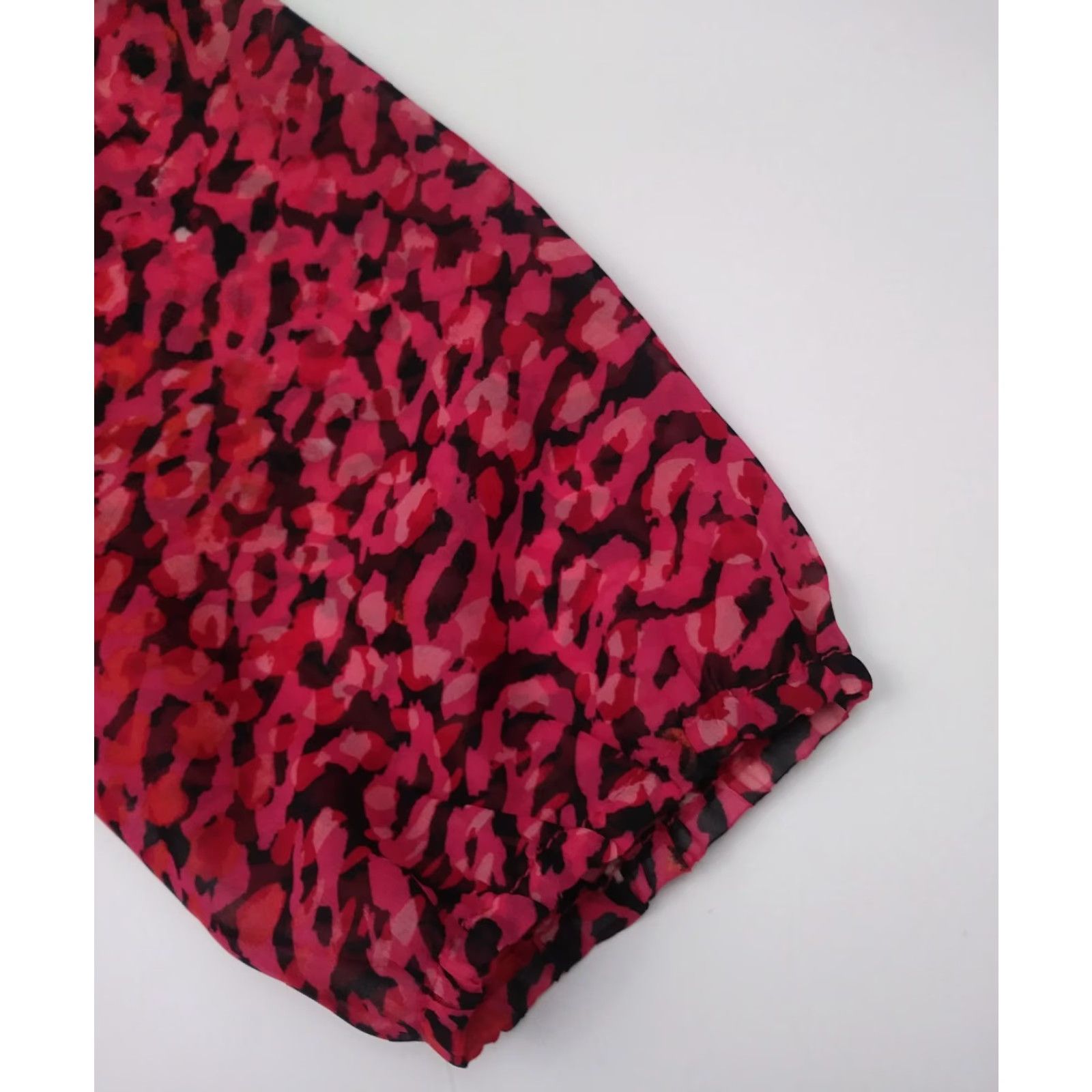47 Rock 47 Blouse Women M 3/4 Sleeve Sheer Polyester Top Pink Blue Green Animal Print Keyhole Neck Waist Shirt Womens Size M / US 6-8 / IT 42-44 - 2 Thumbnail