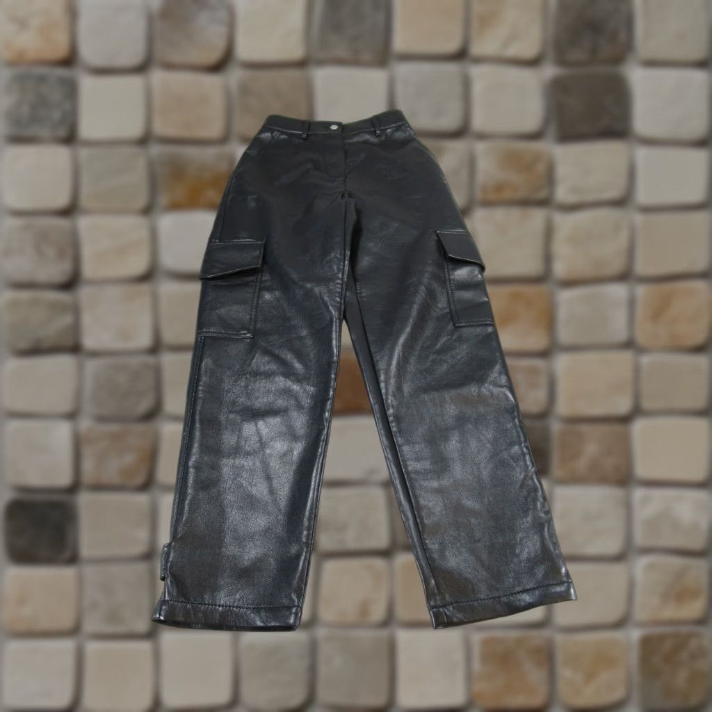 Vintage Wilfred Pants 00 Black Faux Leather Cargo Button Fly High Rise Womens Size 24" / US 00 / IT 34 - 1 Thumbnail