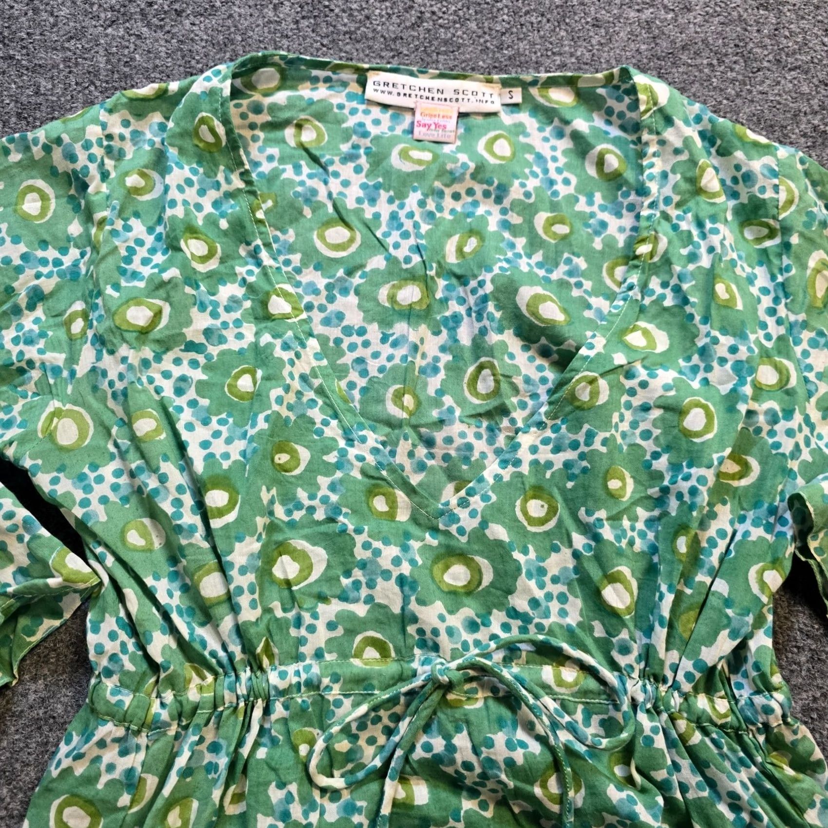 Vintage Gretchen Scott Dress Womens Small Green Floral Long Sleeve Lightweight Casual Dress Size S / US 4 / IT 40 - 2 Thumbnail