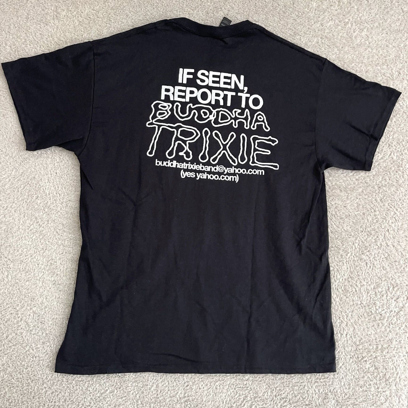 Gildan VINTAGE Buddha Trixie T-Shirt Mens L Black Band Tour Missing Person Indie Gildan Crew Neck Short Sleeve Cotton Graphic Print Regular Fit Size US L / EU 52-54 / 3 - 8 Thumbnail