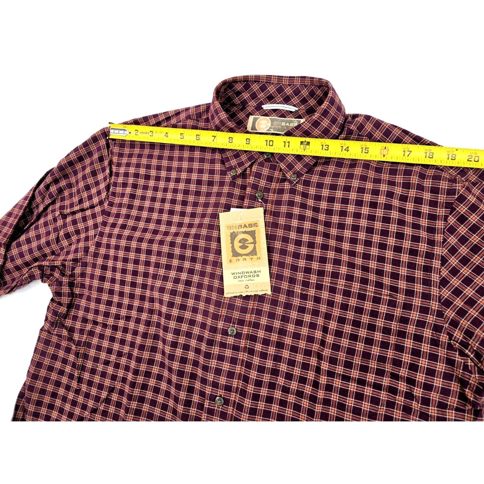 Vintage GH Bass Earth Wash Oxford Cotton Flannel Shirt Men L Burgundy Orange NWT Windwash Oxford Plaid Button-Down Size US L / EU 52-54 / 3 - 6 Thumbnail