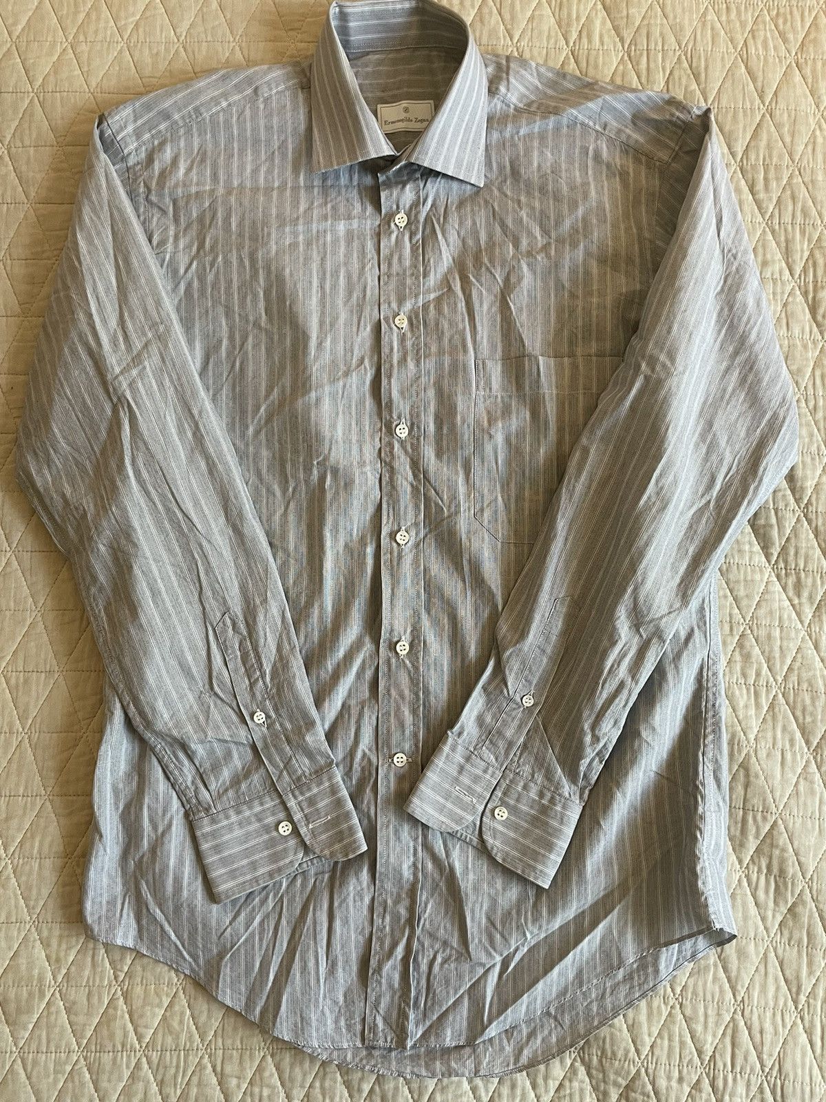 Ermenegildo Zegna × Vintage Spread Collar Subtle Stripe Print Dress Shirt Size US M / EU 48-50 / 2 - 2 Thumbnail