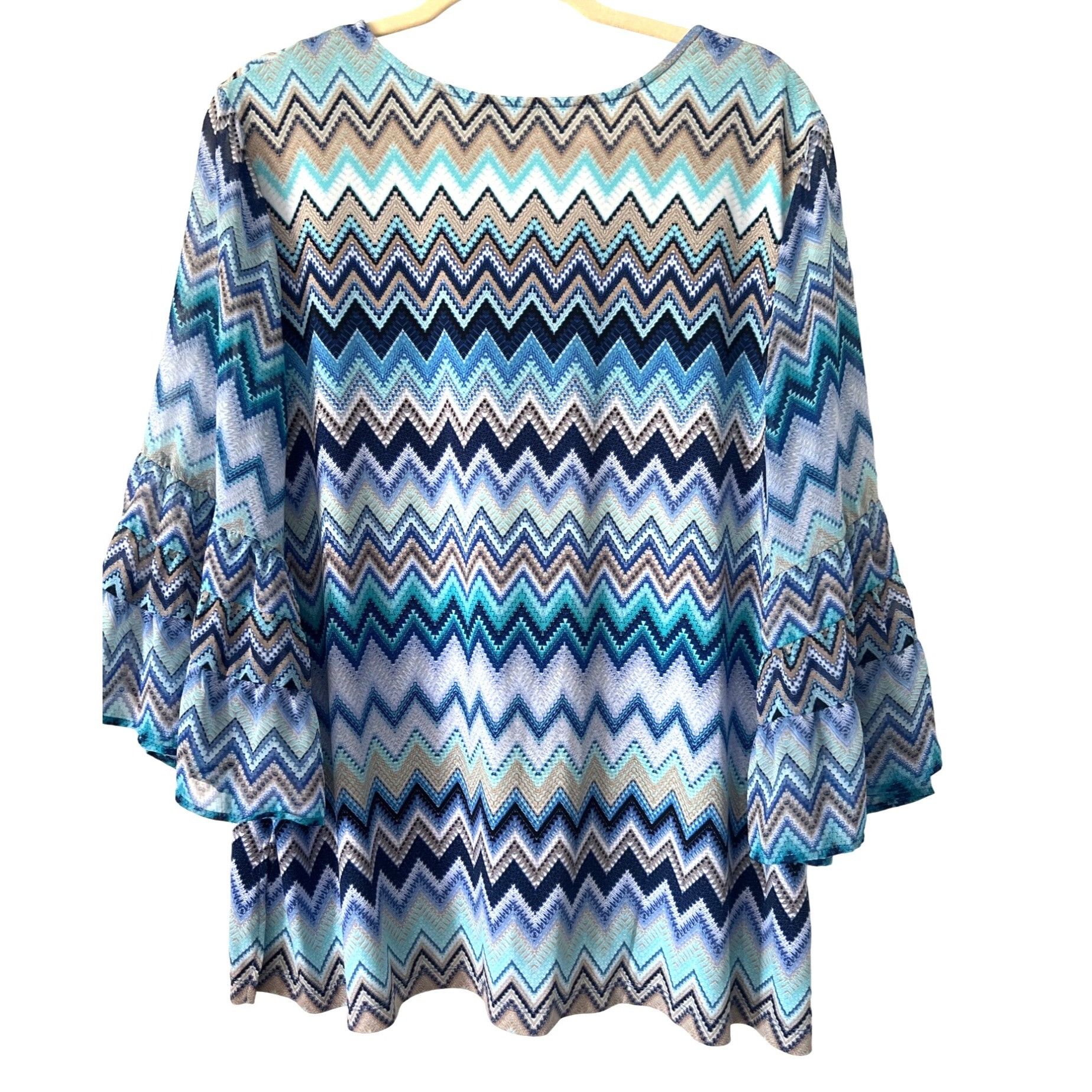 Vintage Susan Graver Women's XL Zigzag Bell Sleeve Top Blue White & Size XL / US 12-14 / IT 48-50 - 2 Thumbnail