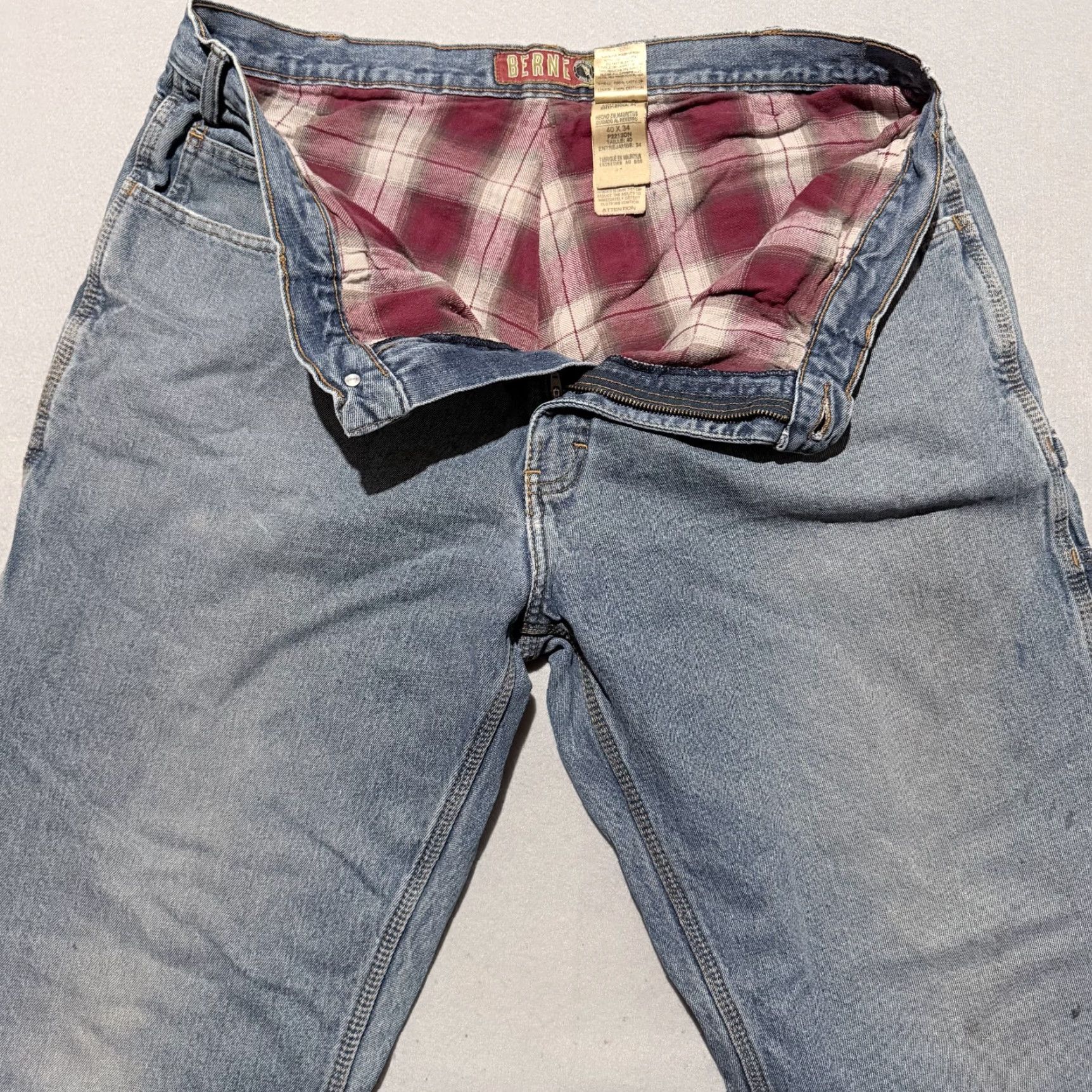 Denime Berne Jeans Blue Denim Flannel Lined Carpenter 40x34 - Distressed Workwear Shirts? Size US 36 / EU 52 - 4 Thumbnail