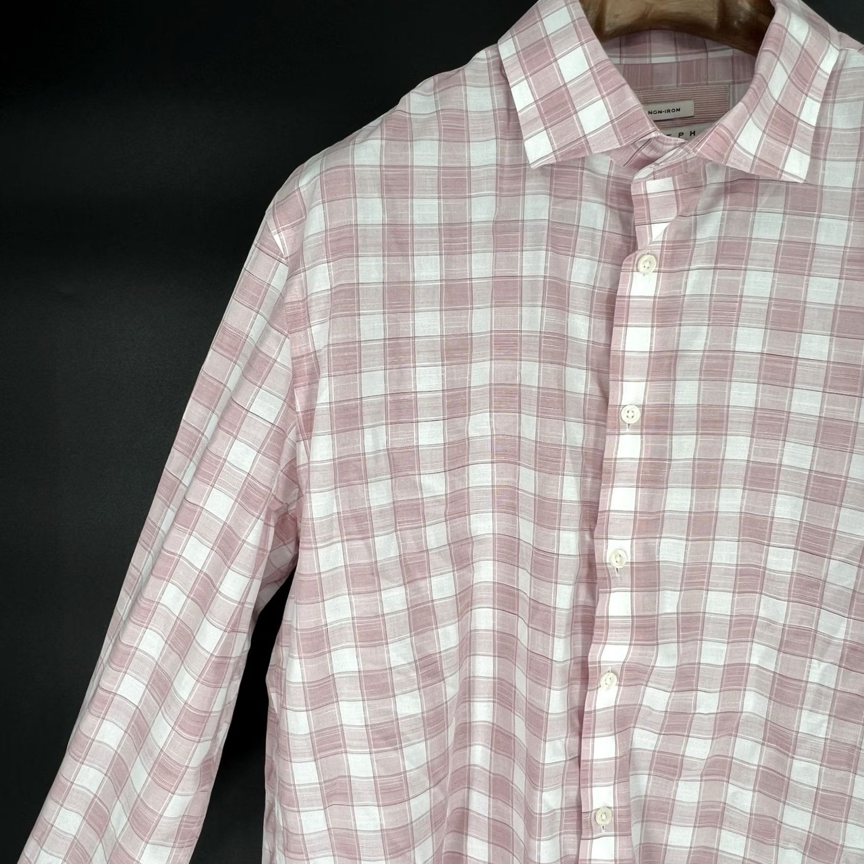 Joseph Abboud Joseph Abboud Dress Shirt Mens Size XL Pink White Plaid Check Non Iron Button Up Size 46R - 7 Thumbnail