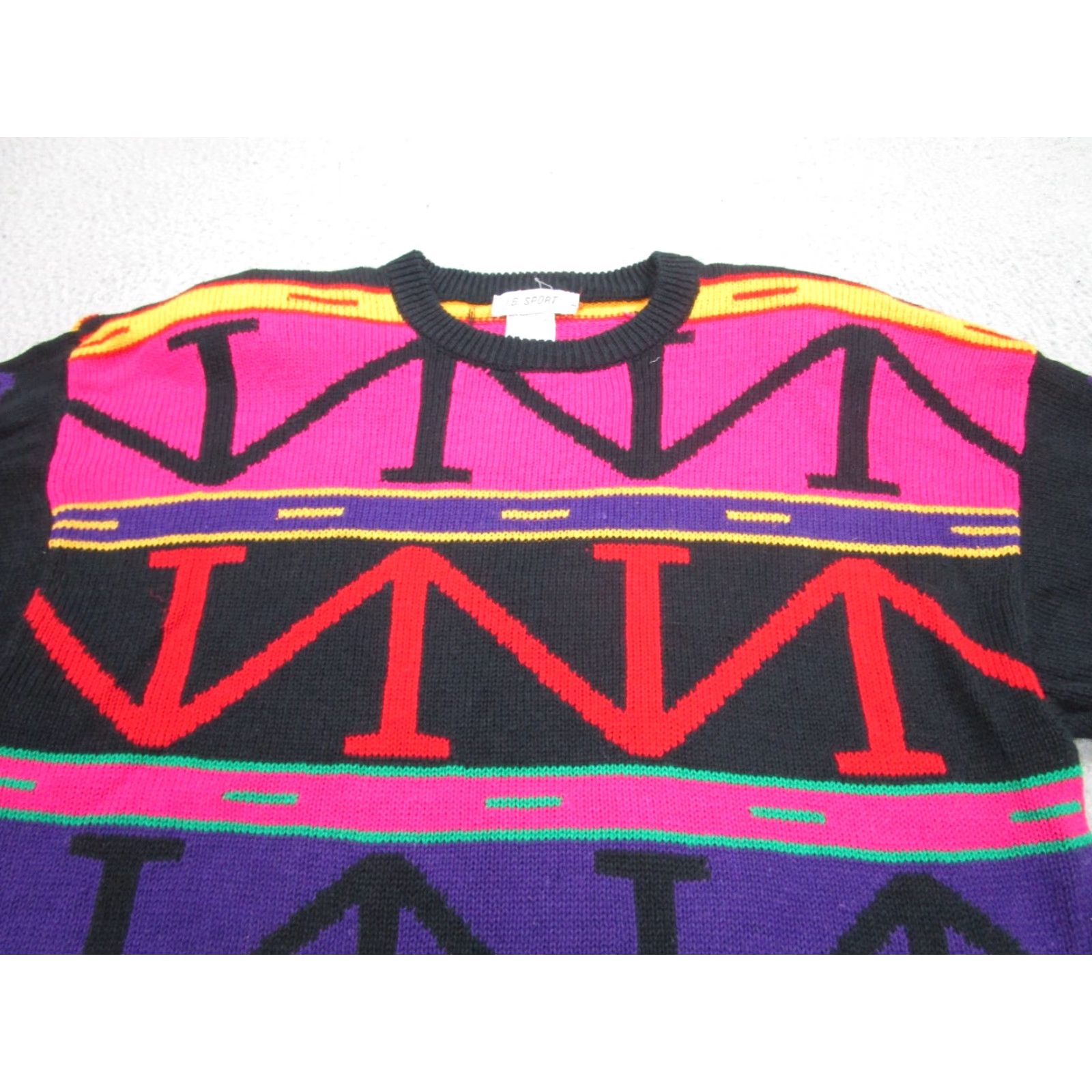 DANCER VINTAGE IB Diffusion Shoulder Pad Sweater Womens Large Black Pink Retro 80s 90s Size L / US 10 / IT 46 - 2 Thumbnail