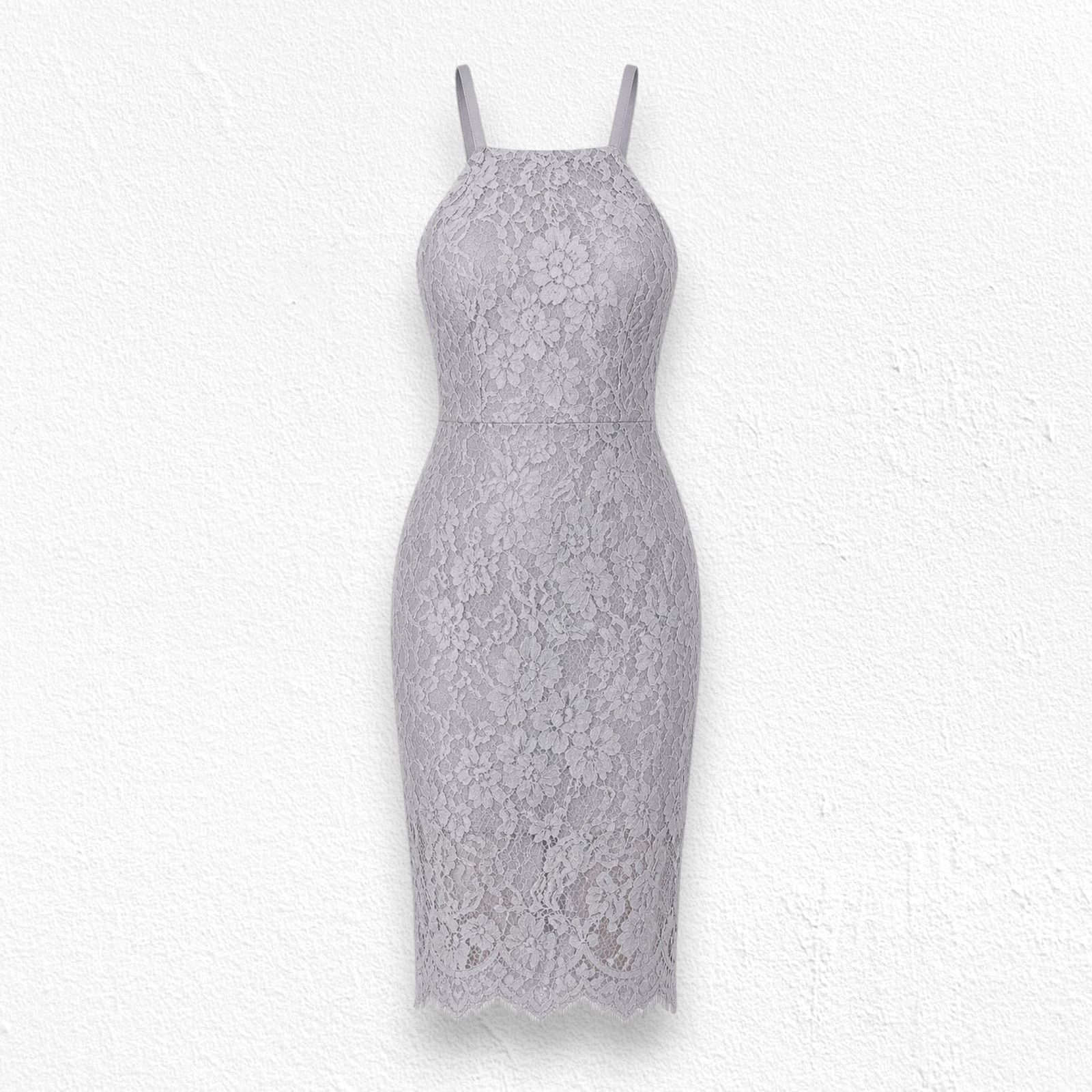 Other Lulus Gray Lace Halter Dress Large Cocktail Mini Size L / US 10 / IT 46 - 1 Thumbnail