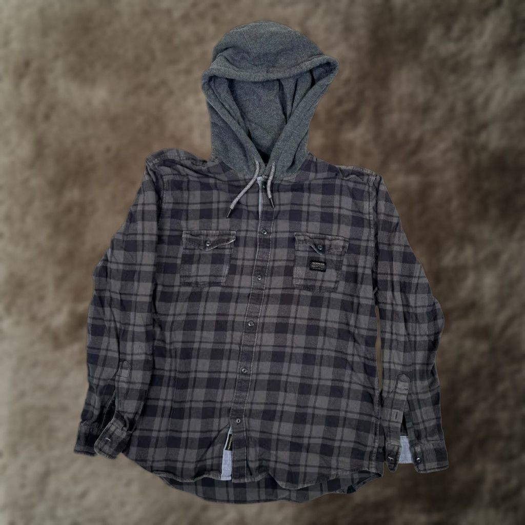 Quiksilver Quiksilver Shirt Mens Large Gray Plaid Hooded Flannel Long Sleeve Button Up Size US L / EU 52-54 / 3 - 1 Thumbnail