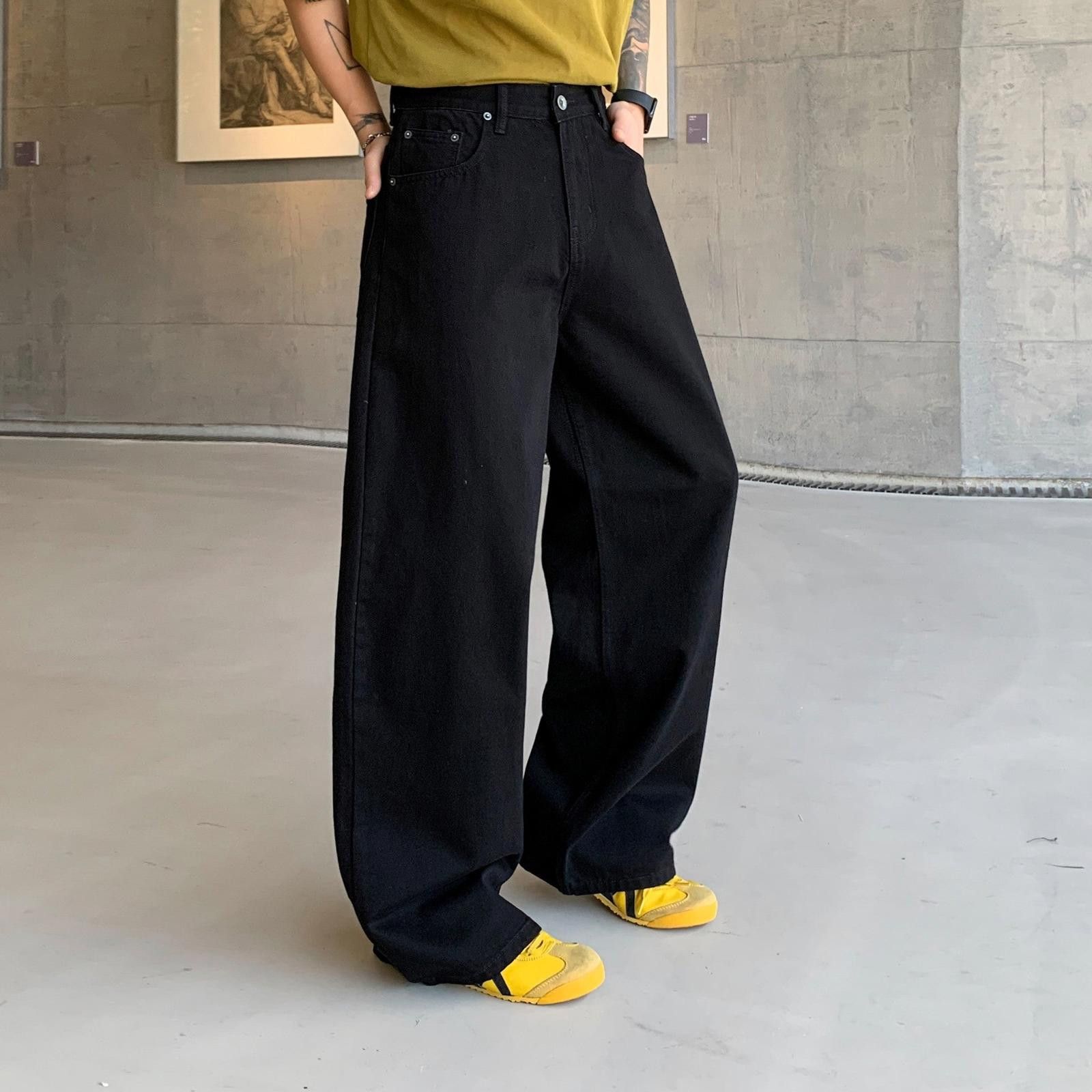 Vintage Black Wide Leg Denim Jeans, Loose Fit Casual Pants Size US 30 / EU 46 - 4 Thumbnail