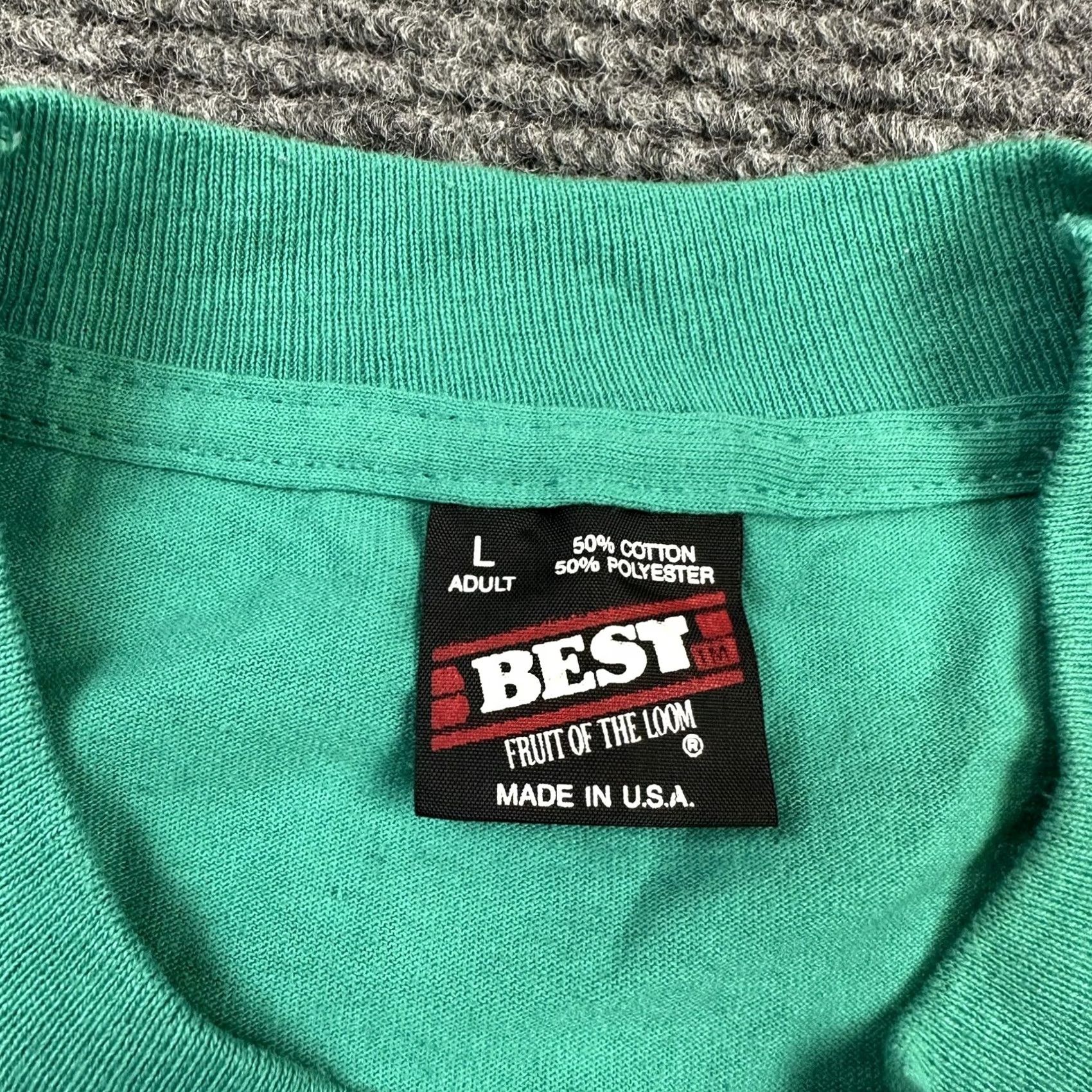 Fruit Of The Loom VINTAGE 1990s Grunge Single Stitch T Shirt Camp Durant Staff Shirt 1994 USA Green Mens L Shirt Size US L / EU 52-54 / 3 - 2 Thumbnail