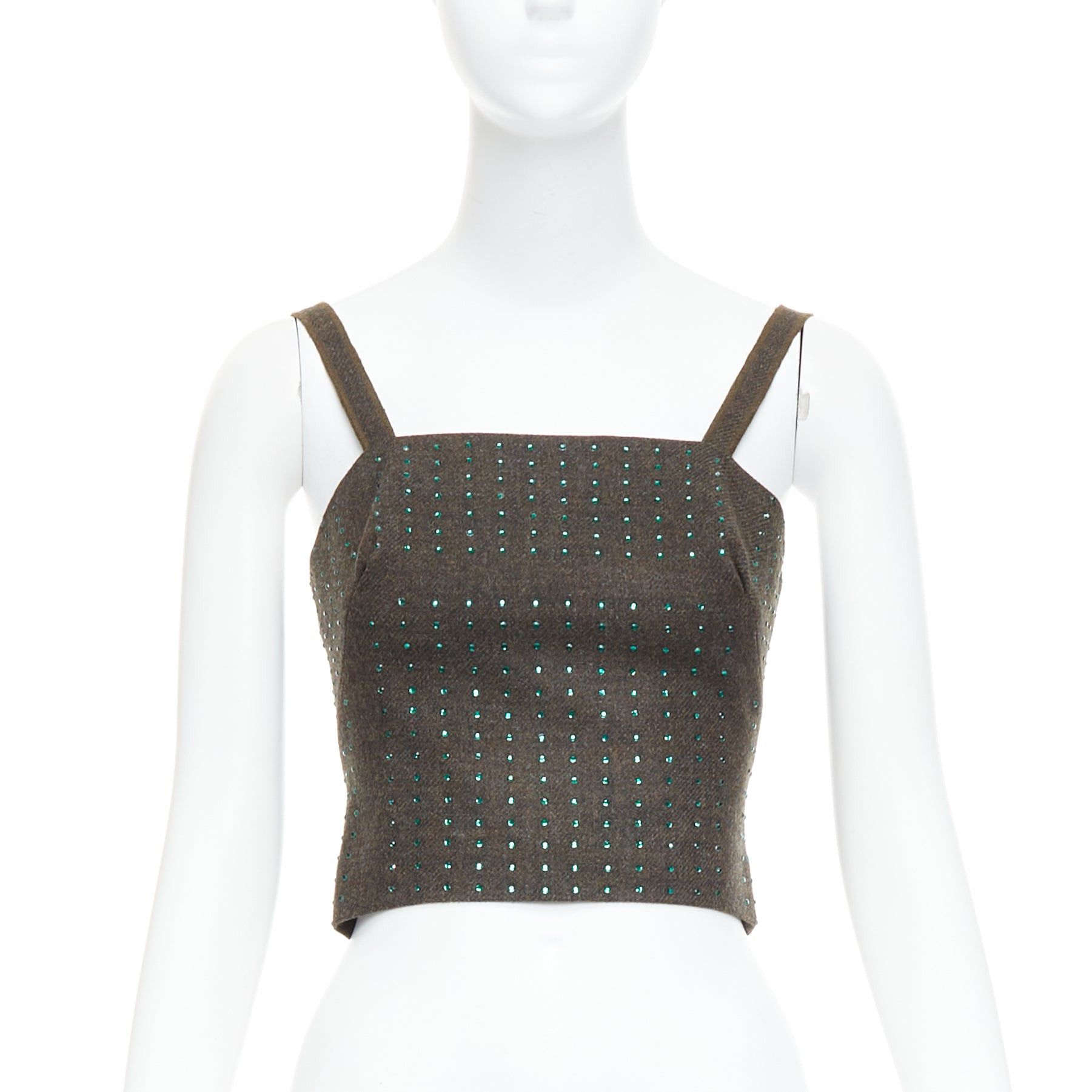 Miu Miu MIU MIU Vintage 1998 Runway fleece wool green crystal bustier top IT38 XS Size XS / US 0-2 / IT 36-38 - 1 Thumbnail