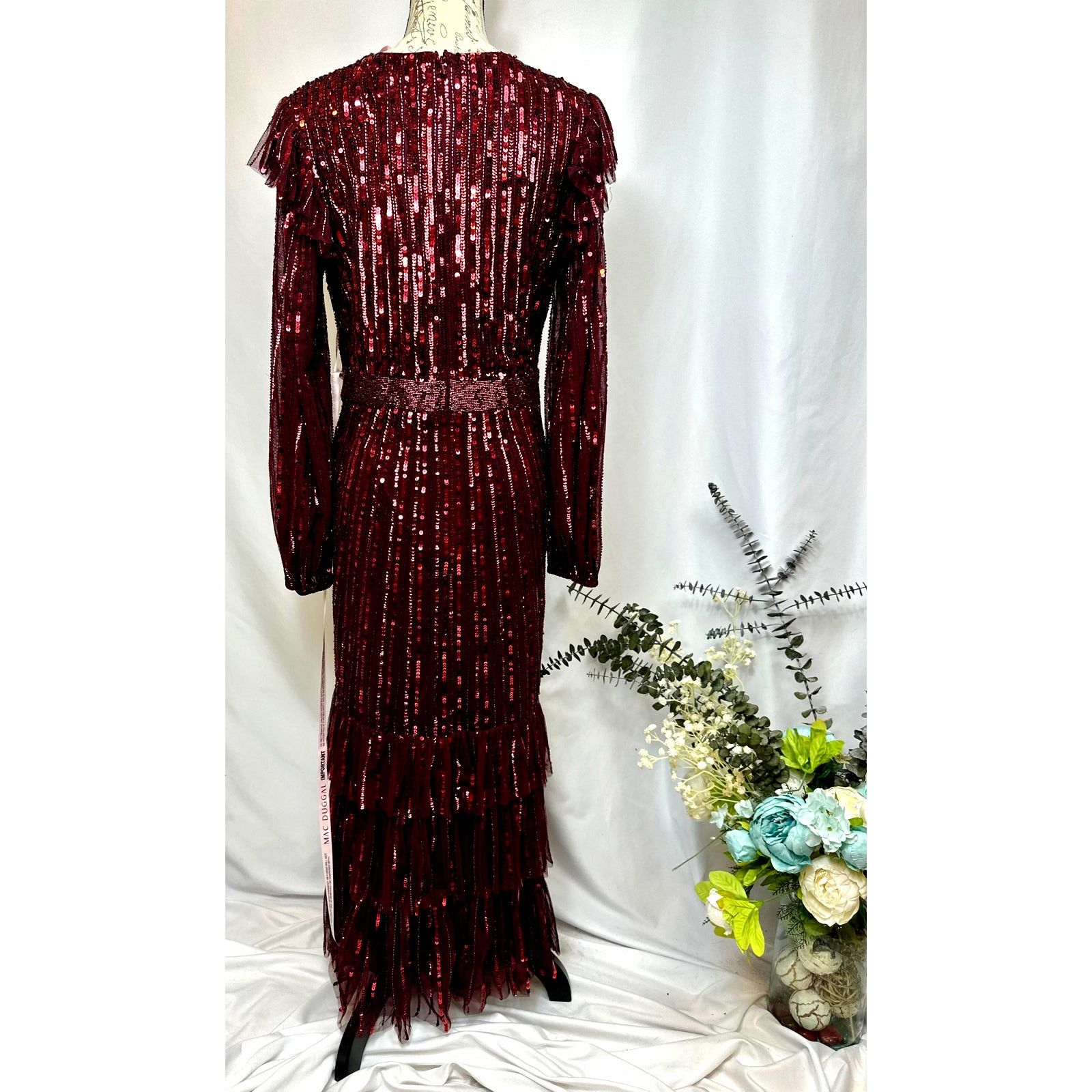 Other Mac Duggal Long Sleeve Ruffle Detail Sequin Dress Red 12 Size XL / US 12-14 / IT 48-50 - 18 Thumbnail