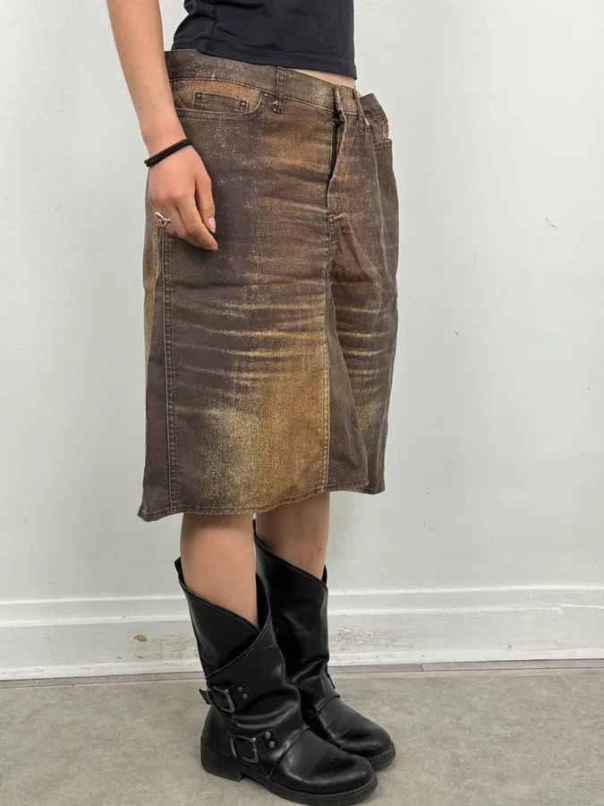 Just Cavalli SS2004 Cavalli Brown Denim Metallic Skirt Size 31" - 3 Thumbnail