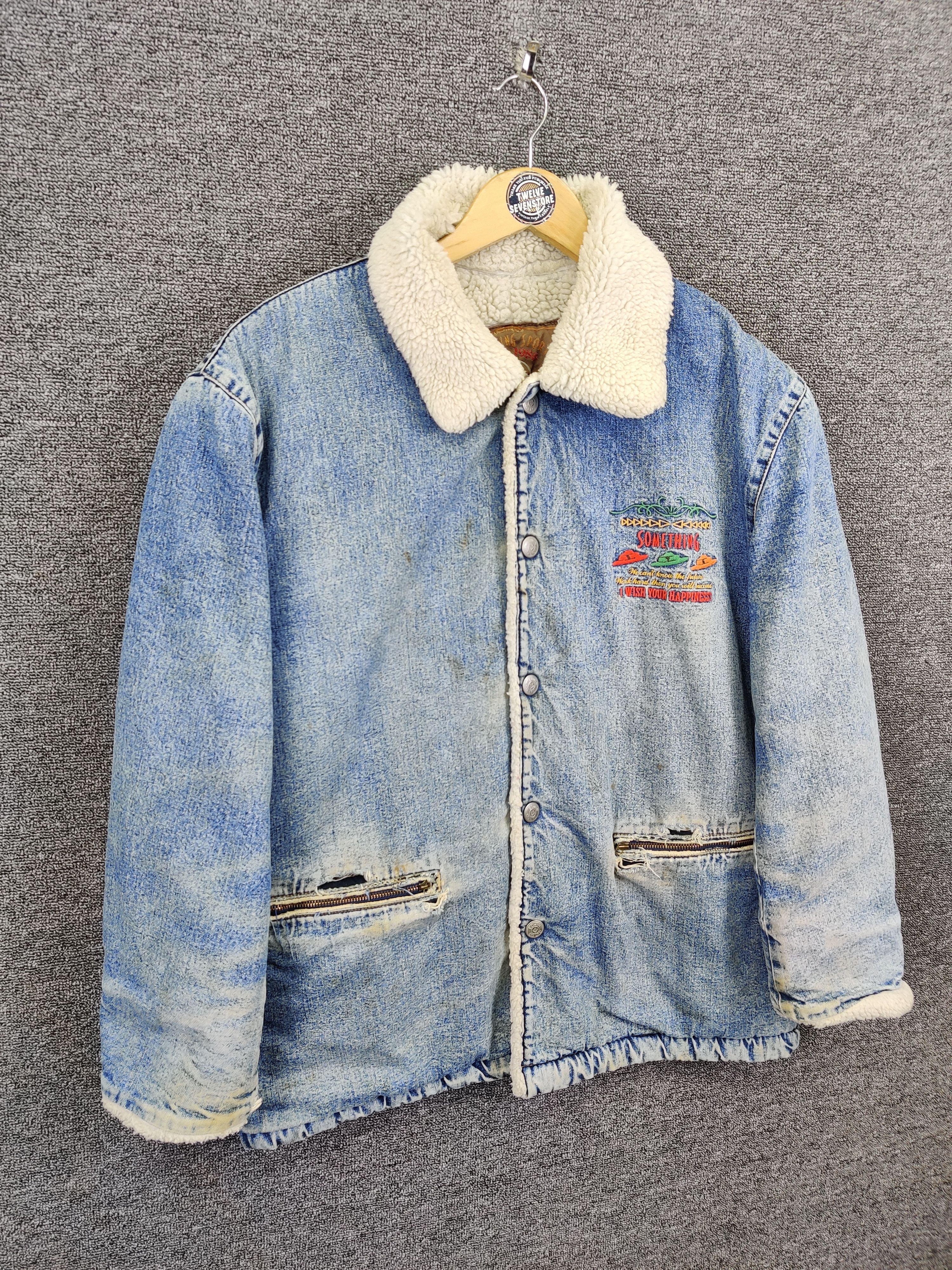 Edwin Vintage 90s Edwin Sherpa Distressed Denim Jacket Size US M / EU 48-50 / 2 - 5 Thumbnail