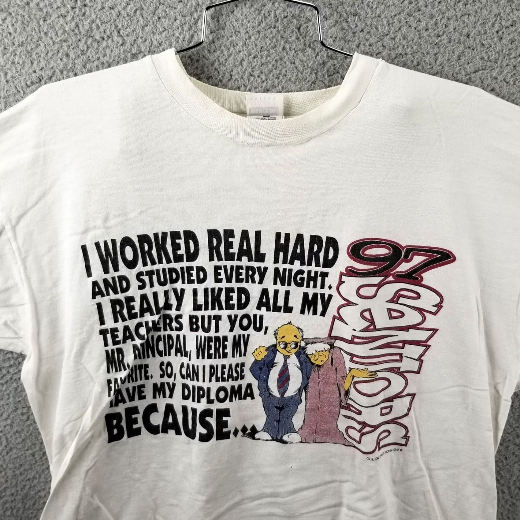 Fruit Of The Loom Vintage Fruit of the Loom Shirt Adult XL White 1997 School Principal Student I LOVE YOU MAN Mens XL White Love Shirt Retro Graphic Print Two Sided Size US XL / EU 56 / 4 - 3 Thumbnail