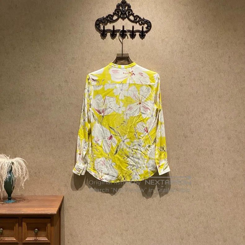 Loro Piana Loro Piana Yellow Floral Stand Collar Shirt Size XS / US 0-2 / IT 36-38 - 2 Thumbnail