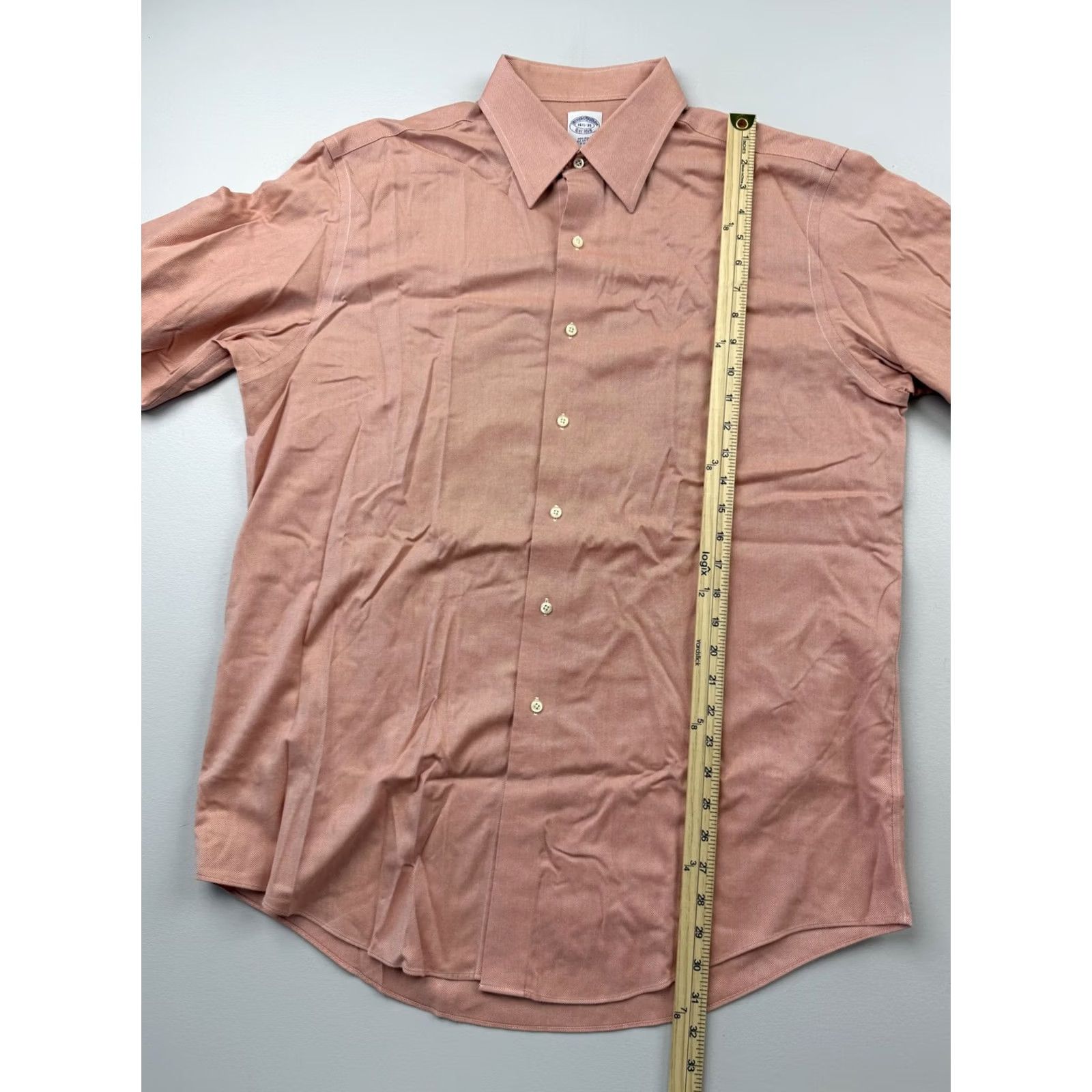 Brooks Brothers Brooks Brothers Dress Shirt Mens 16.5 35 Orange Check Non-Iron Cotton Shirt Mens Regular Long Sleeve Button Front Size 46R - 4 Thumbnail