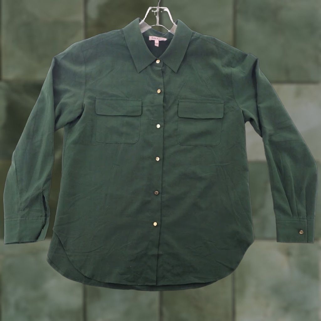 Juicy Couture Juicy Couture Blouse Women's Blouse4 Button Up Collared Green Juniper Green Long Sleeve Classic Size 4 XS? Size S / US 4 / IT 40 - 1 Thumbnail