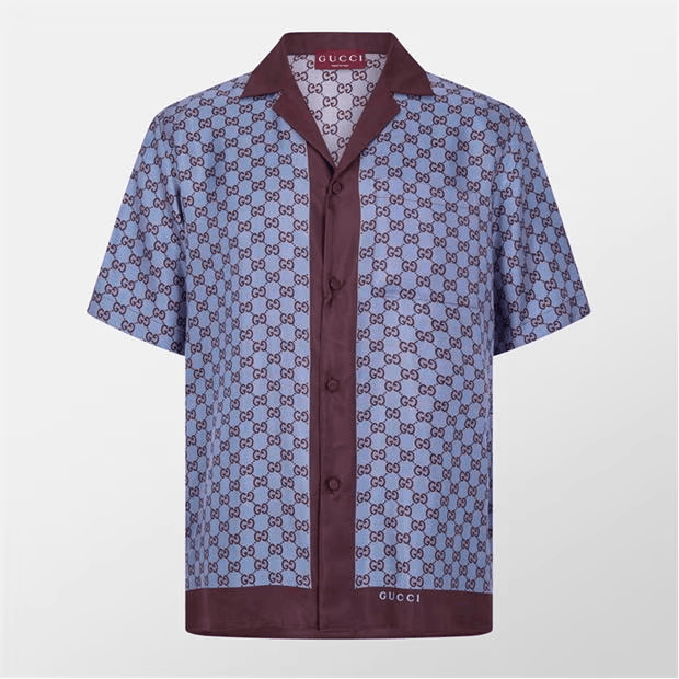 Gucci Men'S Gg Monogram Logo Silk Bowling Shirt Size US L / EU 52-54 / 3 - 1 Thumbnail