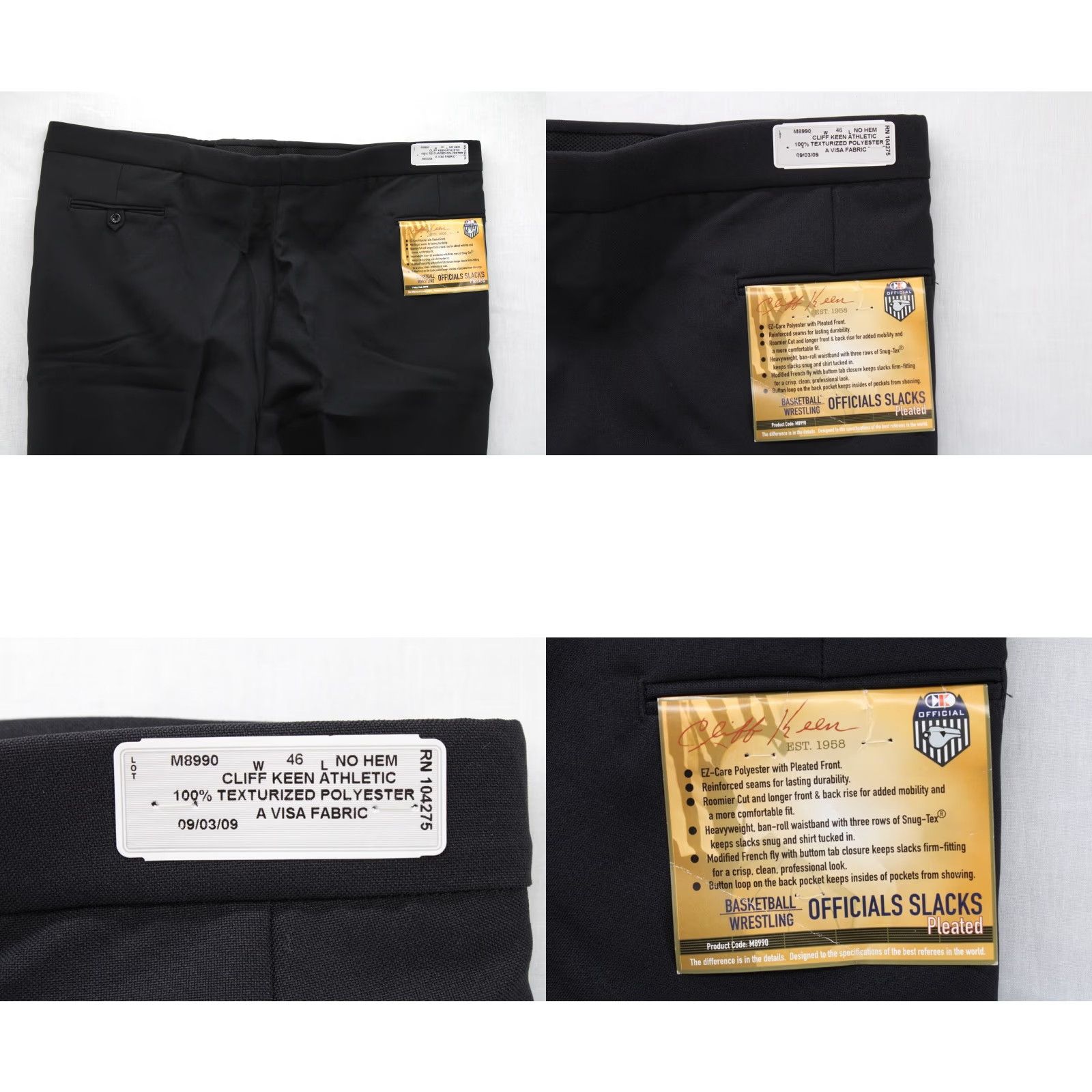KEEN VINTAGE Cliff Keen Official Pants Mens 46 Black Unhemmed Pleated Textured Basketball Shirt Size US 30 / EU 46 - 8 Thumbnail