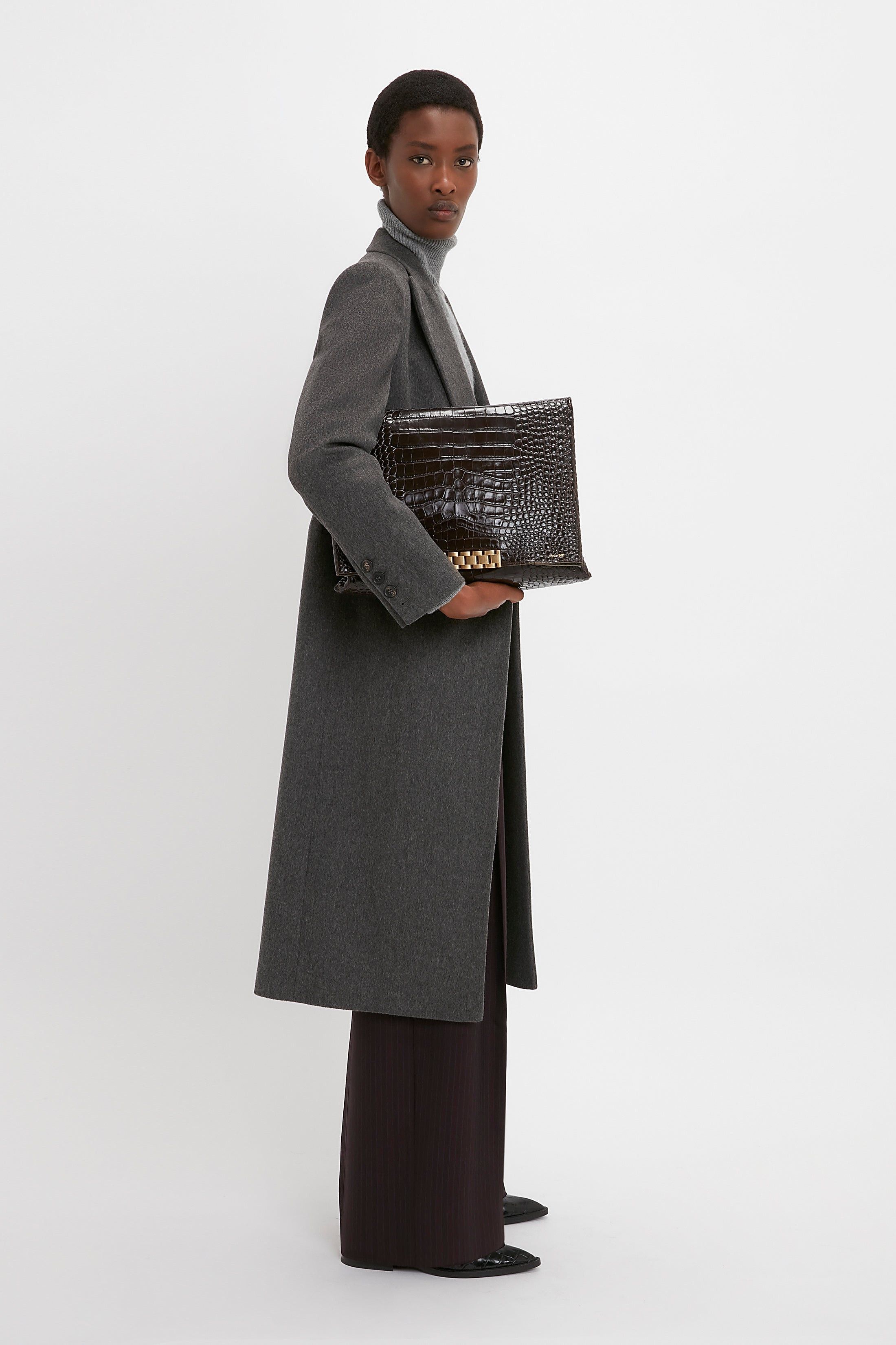 Victoria Beckham o1mle0525 Tailored Slim Coat In Grey Melange Size L / US 10 / IT 46 - 6 Thumbnail