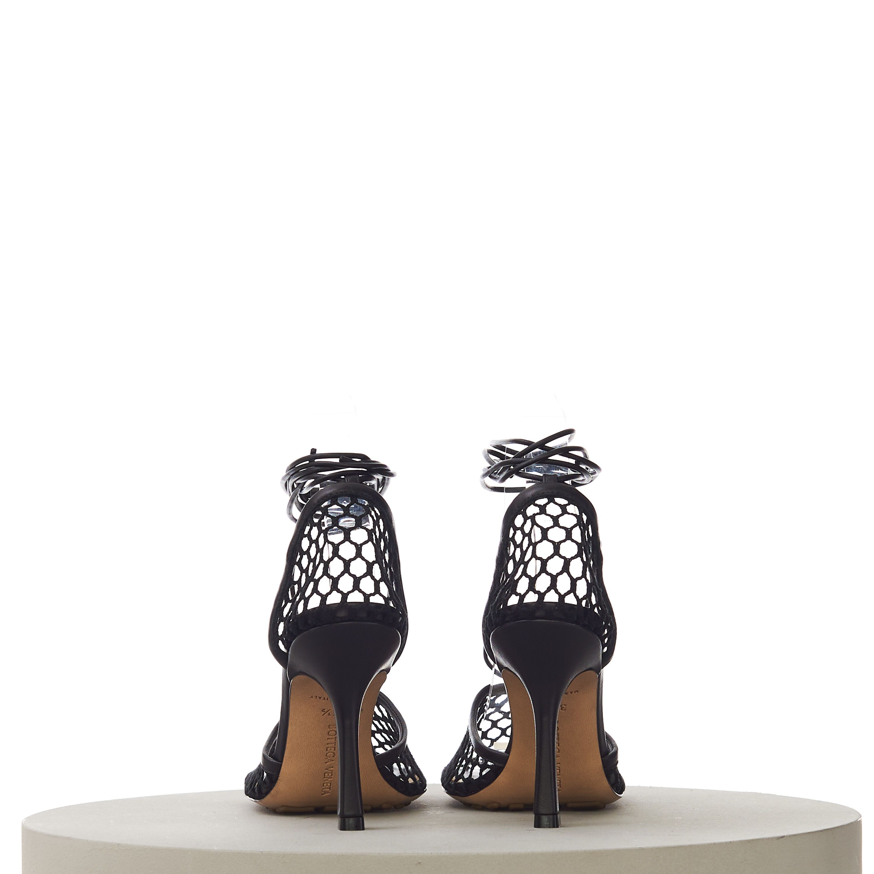 Bottega Veneta Stretch Lace-Up Sandals In Black Leather & Mesh Size US 8.5 / IT 38.5 - 7 Thumbnail