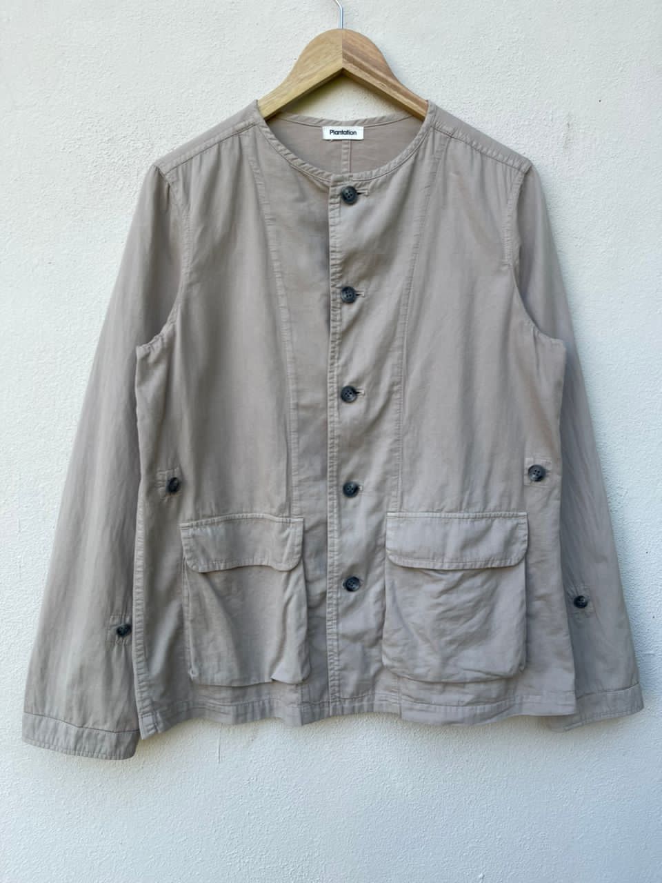 image of Plantation Issey Miyake Mandarin Style Button Jacket in Cream, Men's (Size Medium)
