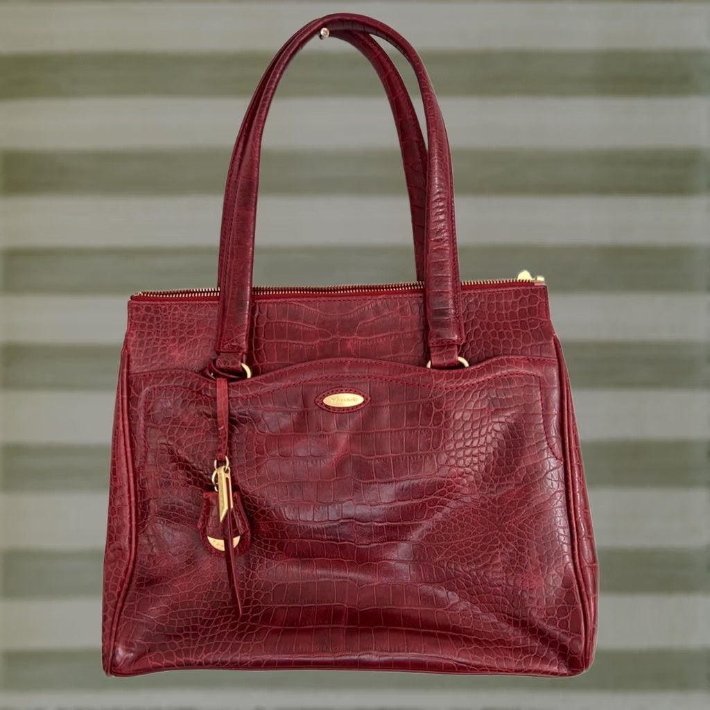 Vintage Elie Tahari Crocodile Embossed Red Leather Tote EUC Tote Women Leather Red Tahari EUC Size ONE SIZE - 1 Thumbnail