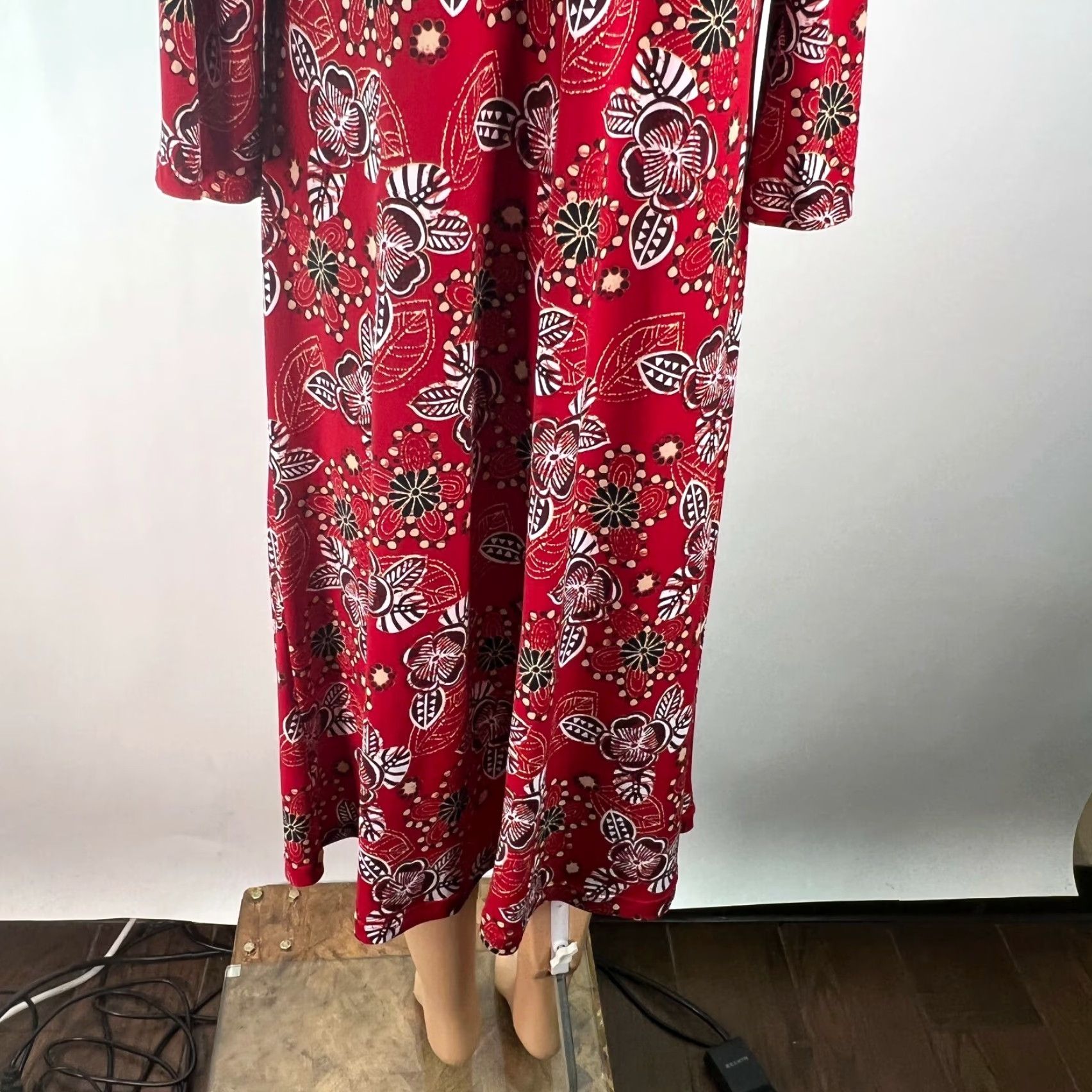 Vintage VINTAGE Vtg Notations Womens Floral Long Sleeves V Neck Twist Front Red Midi Dress Sz XL Size XL / US 12-14 / IT 48-50 - 6 Thumbnail