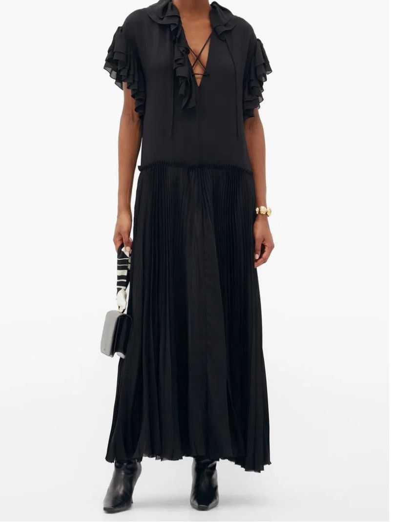 Designer × KHAITE × Other Kaelan Lace-Up Ruffle-Trimmed Silk Maxi Dress Size XS / US 0-2 / IT 36-38 - 1 Thumbnail