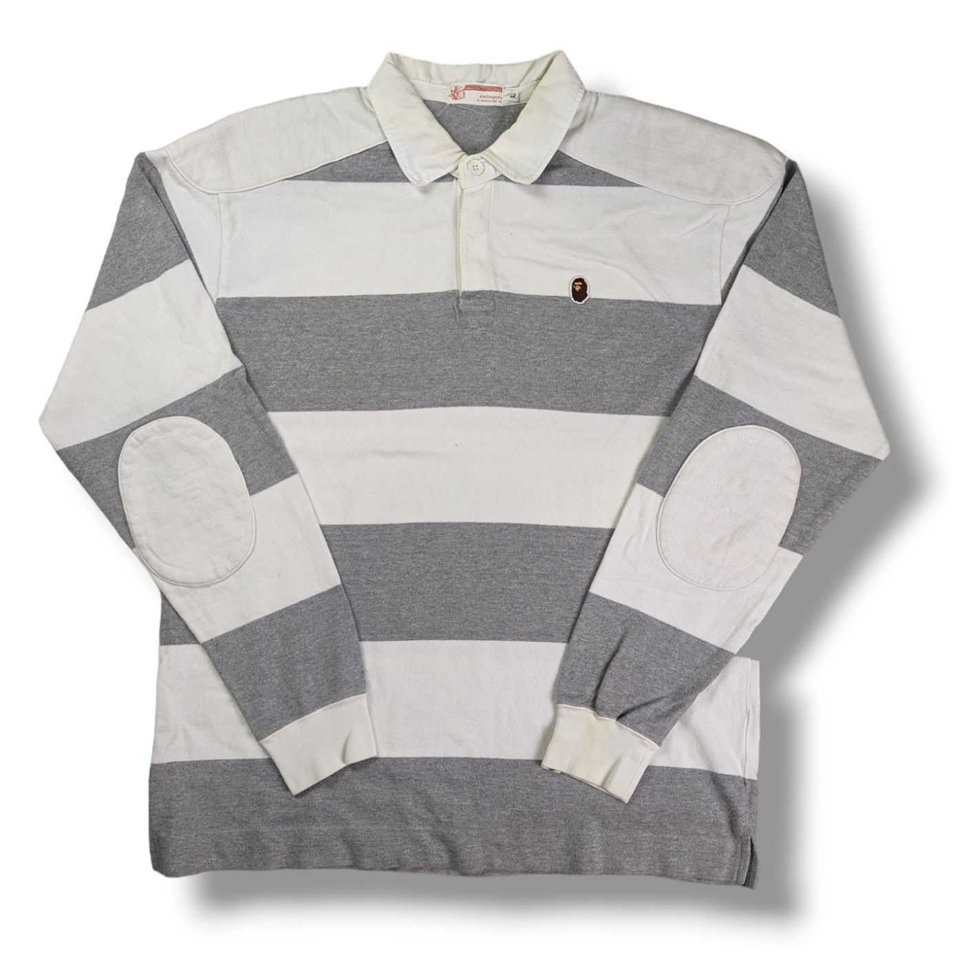image of Bape Nigo Striped Polo Rugby Shirt in White, Men's (Size Large)