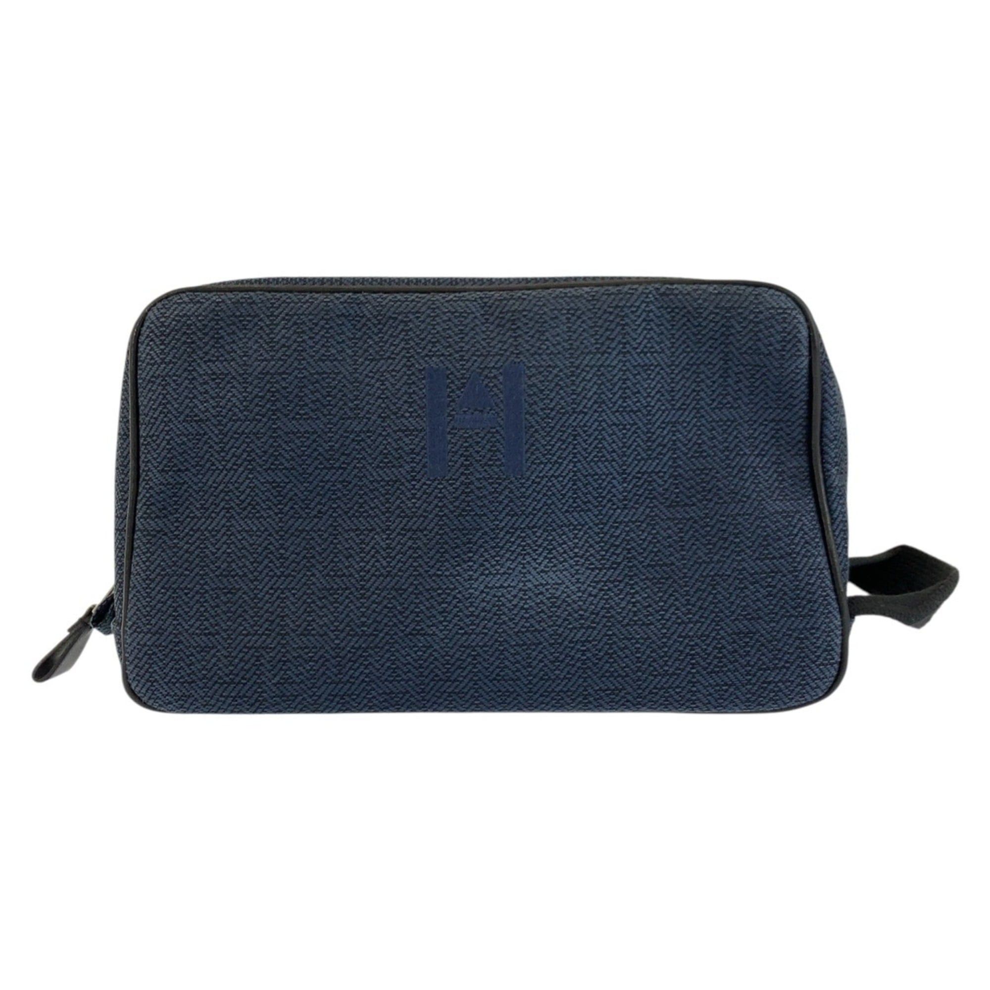 Hermes HERMES Globe-Trotter MM Navy Black Silver Hardware Toile Chevron Handbag Pouch Clutch Bag for Women Size ONE SIZE - 1 Thumbnail