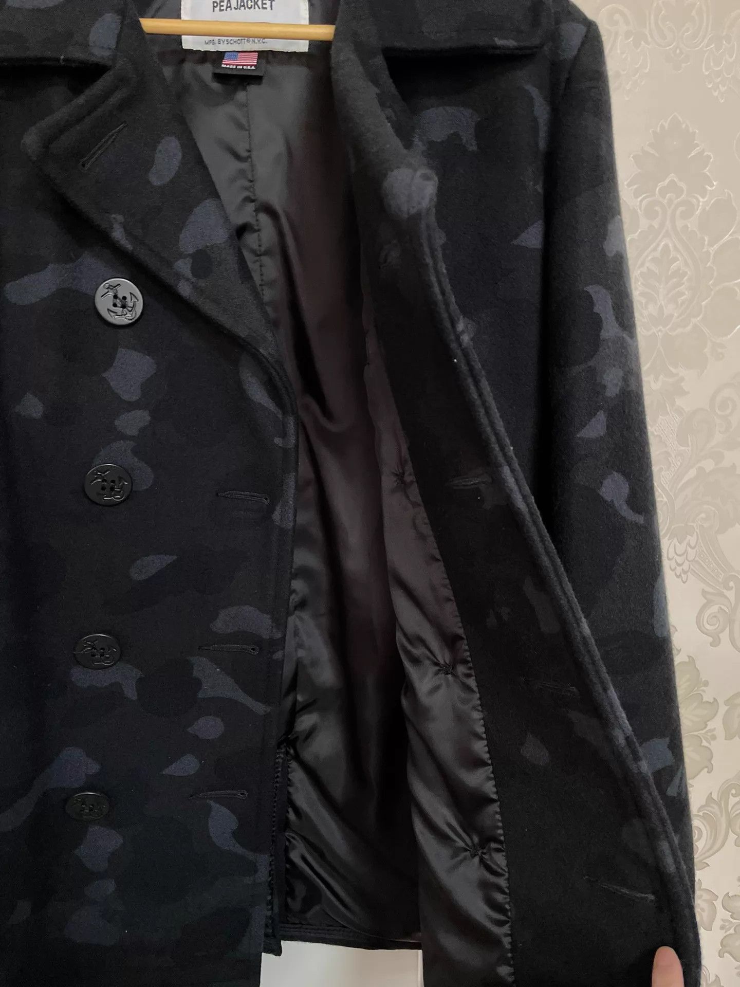 Bape BAPE X Schott U.S.740N PEA JACKET Black Camo Wool XL Size US XL / EU 56 / 4 - 4 Thumbnail