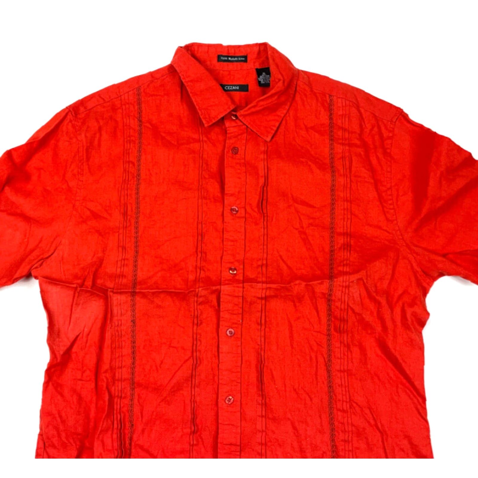 Vintage Sopranos Dad Style Shirt Orange Red Textured Stripe Adult XL Linen Button-Up Size US XL / EU 56 / 4 - 3 Thumbnail