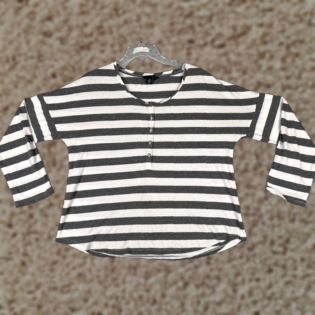 Tommy Hilfiger Tommy Hilfiger Shirt Women Large Gray White Stripe Long Sleeve Cotton Blend Size L / US 10 / IT 46 - 1 Thumbnail