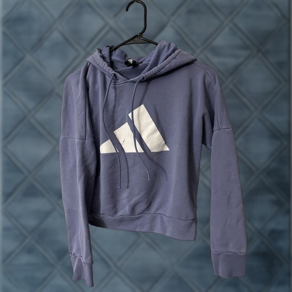 Adidas ADIDAS Hoodie Womens 3 Bar Pullover Fleece XS Violet Purple Distressed HA7646 4-6 Activewear Womens Size XS / US 0-2 / IT 36-38 - 1 Thumbnail