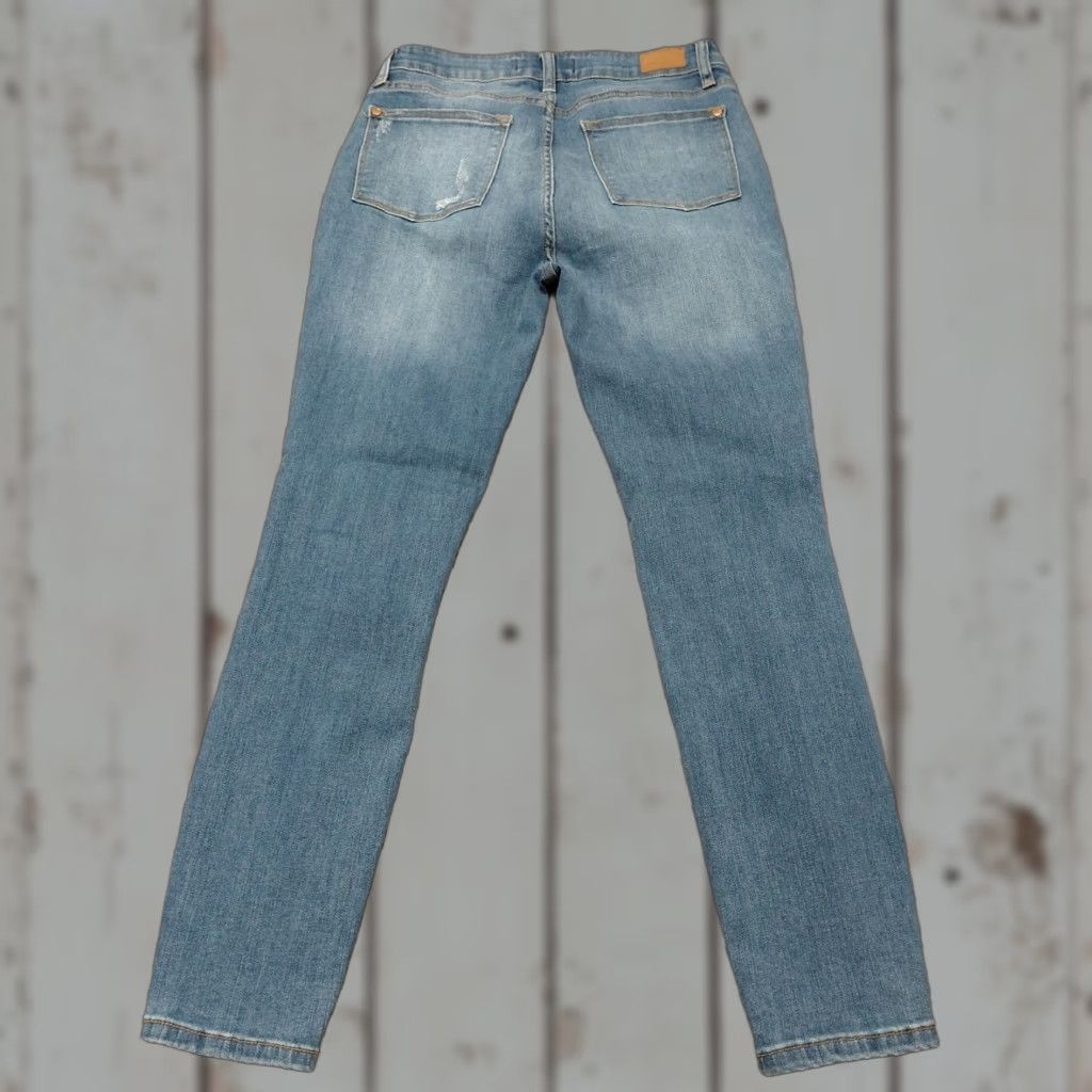 Vintage Judy Blue Jeans Women's 7/28 Blue Skinny Fit Distressed Buffalo Plaid Patch Jeans Shirt? Size 28" / US 6 / IT 42 - 1 Thumbnail