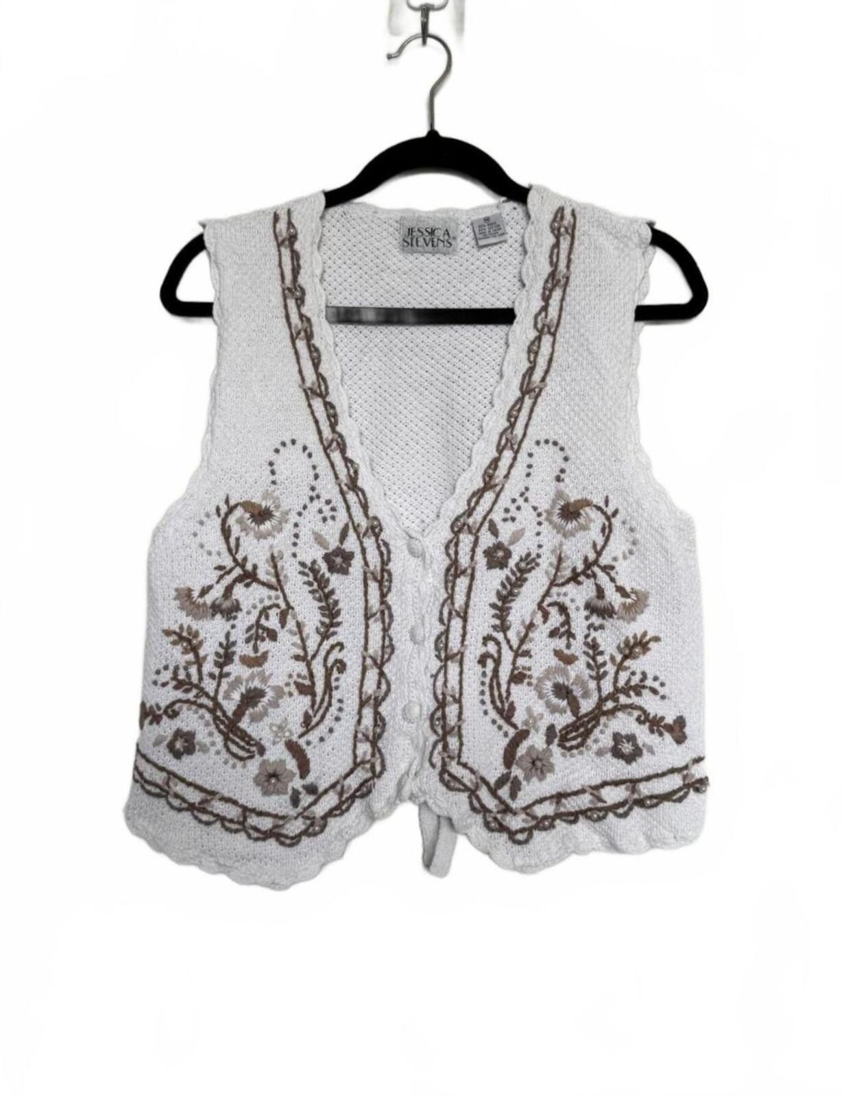 Other Vintage GrannyCore White with Brown Floral Embroidery, Size M / US 6-8 / IT 42-44 - 1 Thumbnail