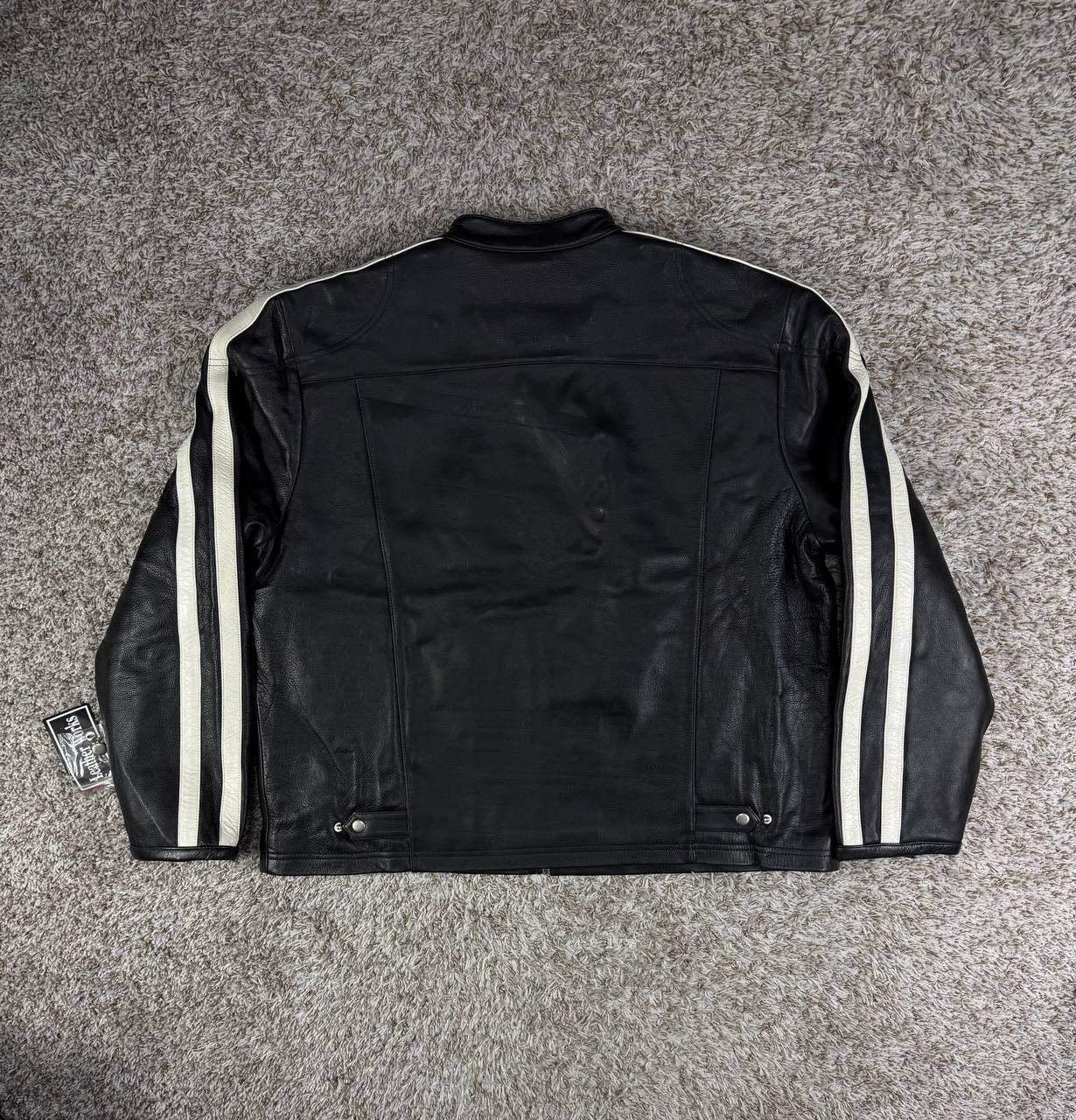 Genuine Leather Leather Works Genuine Leather Biker Jacket White Stripes Size US XXL / EU 58 / 5 - 15 Thumbnail