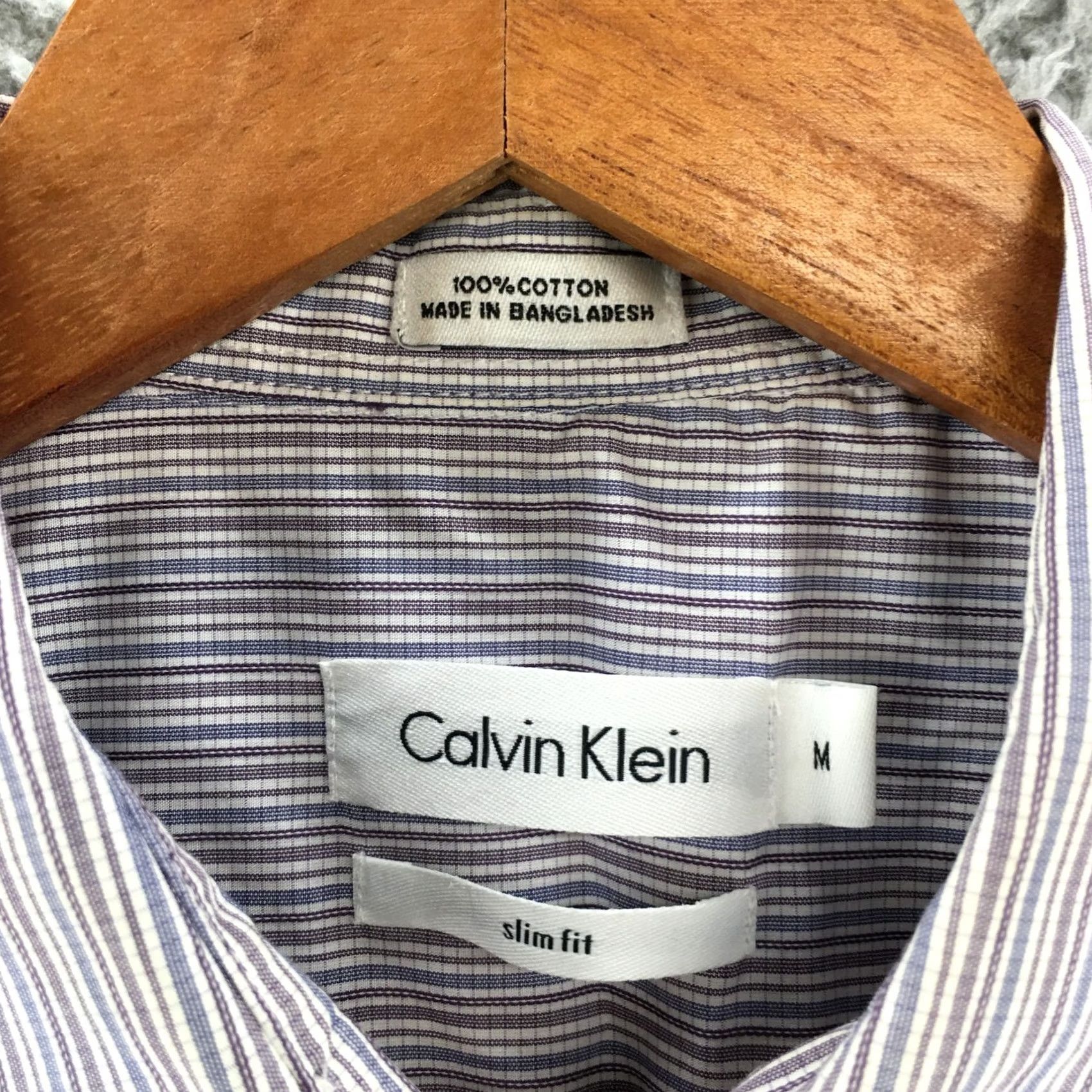 Calvin Klein Calvin Klein Dress Shirt Mens M Slim Fit Purple Stripe Long Sleeve Cotton Dress Shirt Striped Button-Down Collar Size 40R - 6 Thumbnail