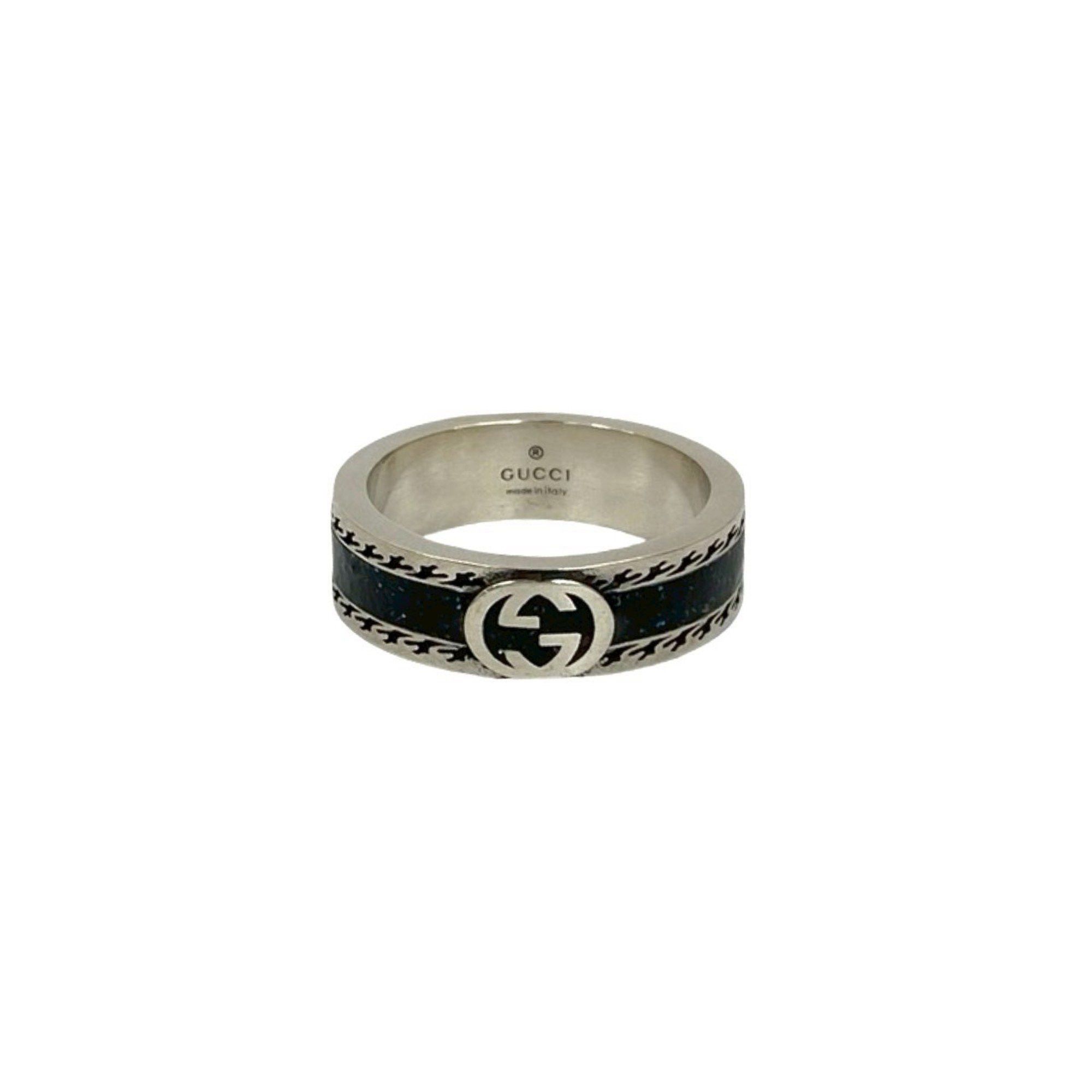 GUCCI Interlocking G Black Enamel Ring in Sterling Silver, 23387