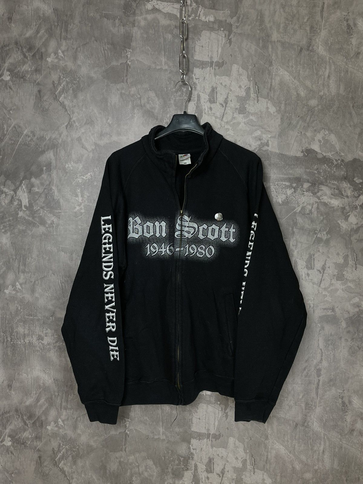 Band Tees × Vintage Vintage 90s Bon Scott Band Metal Rock Zip Up Sweatshirt Size US L / EU 52-54 / 3 - 1 Thumbnail