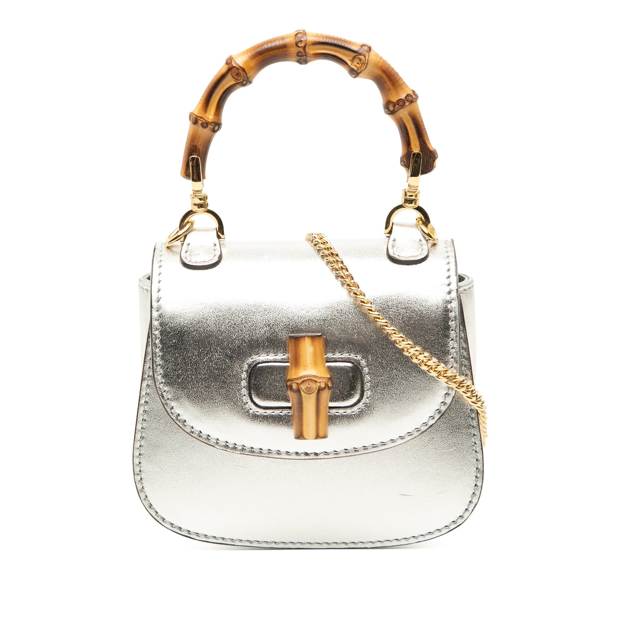 Nano Metallic Calfskin 1947 Bamboo Top Handle Bag in Silver, Women's
