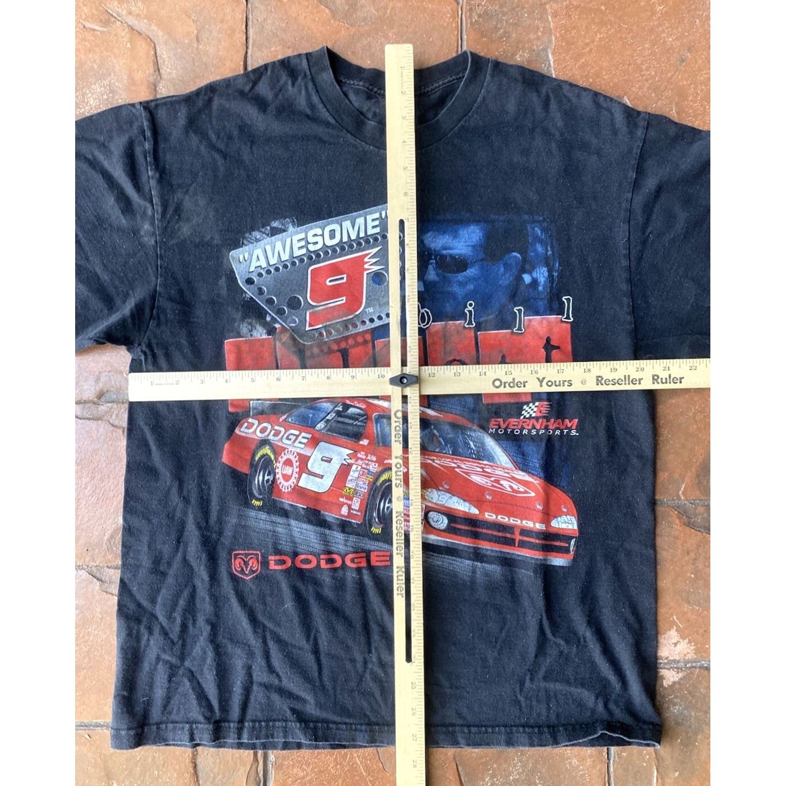 NASCAR VINTAGE Nascar T-Shirt Men Graphic Print Short Sleeve Crew Neck Bill Elliott Dodge Rampage XL Black Retro 90s Mens Size US XL / EU 56 / 4 - 7 Thumbnail
