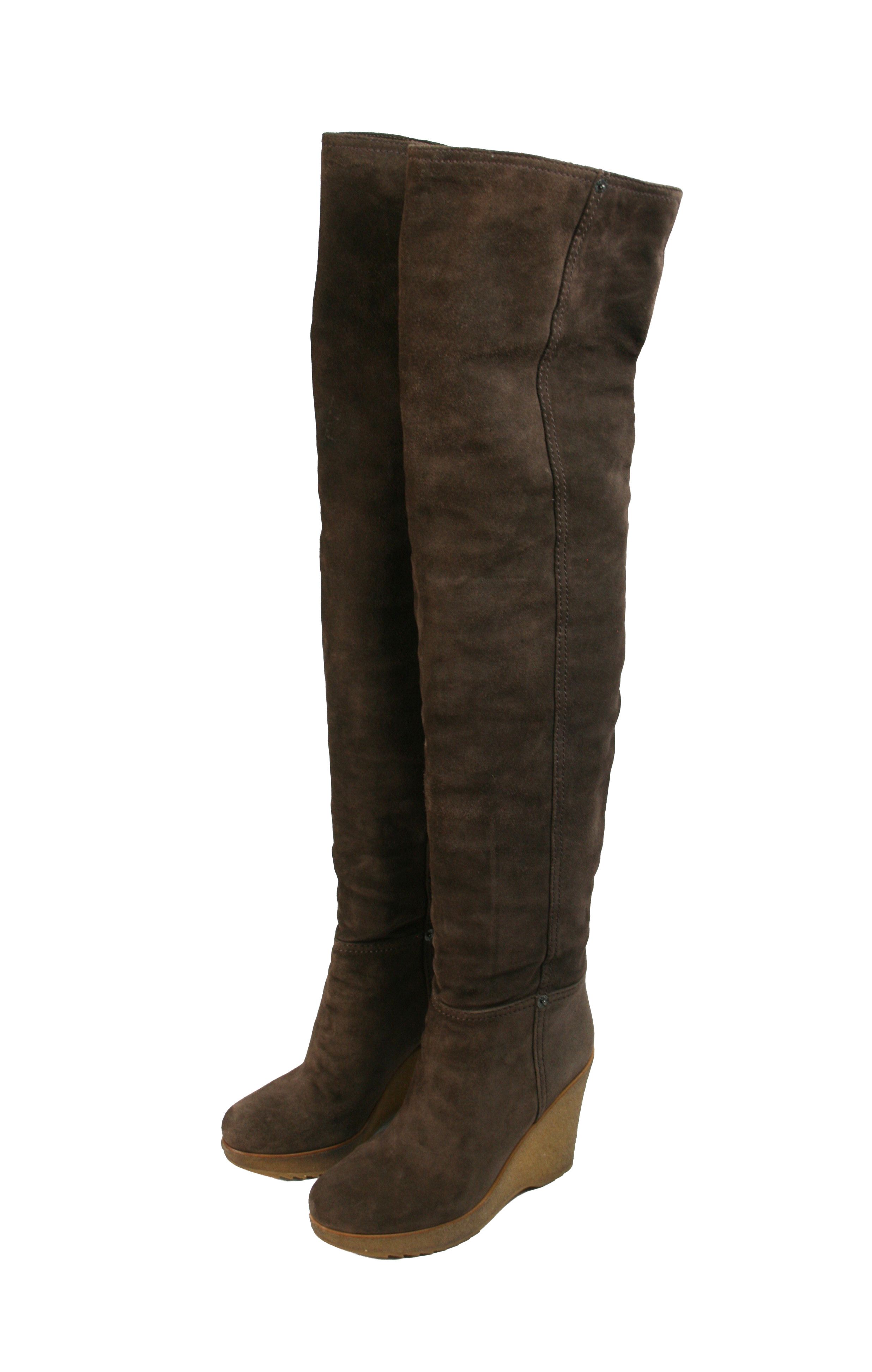 Prada 2014 Wedge Suede Overknees Boots Size US 8 / IT 38 - 3 Thumbnail