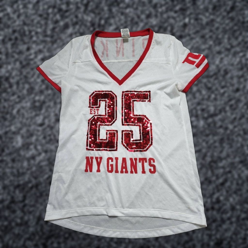 Victoria's Secret Womens M V-Neck Distressed White/Red NY Giants T-Shirt | Victoria's Secret Jersey Size M / US 6-8 / IT 42-44 - 1 Thumbnail